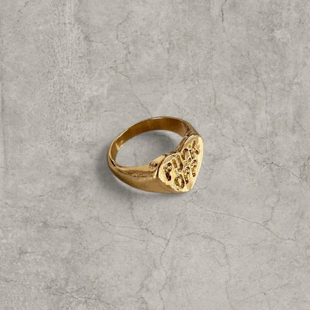 Japanese Brand Vintage style heart signet ring with engraving. One size Size ONE SIZE - 2 Thumbnail