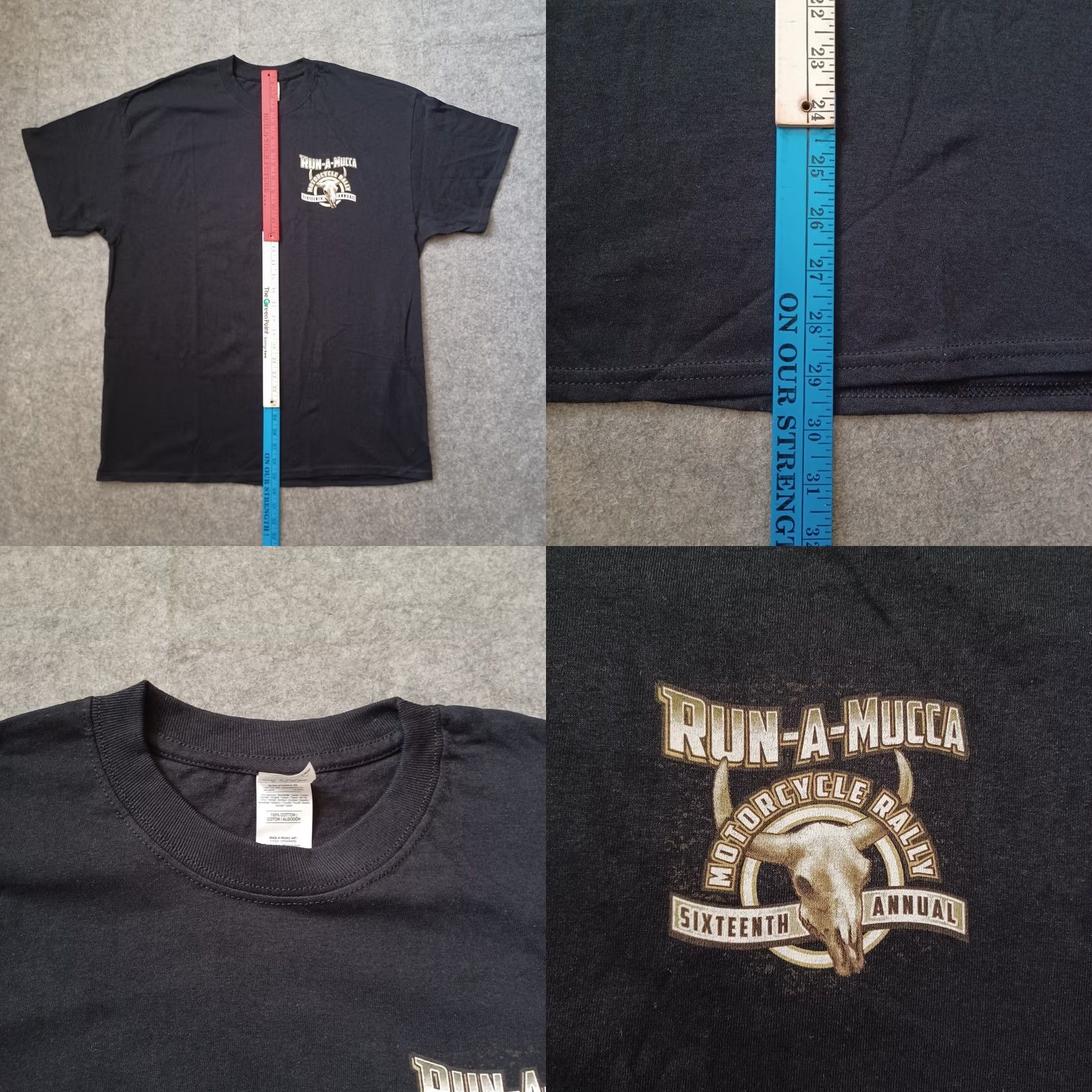 Gildan VINTAGE Motorcycle Rally T Shirt Men XL Black Double Side Run A Mucca Graphic Skull 2017 Size US XL / EU 56 / 4 - 8 Thumbnail
