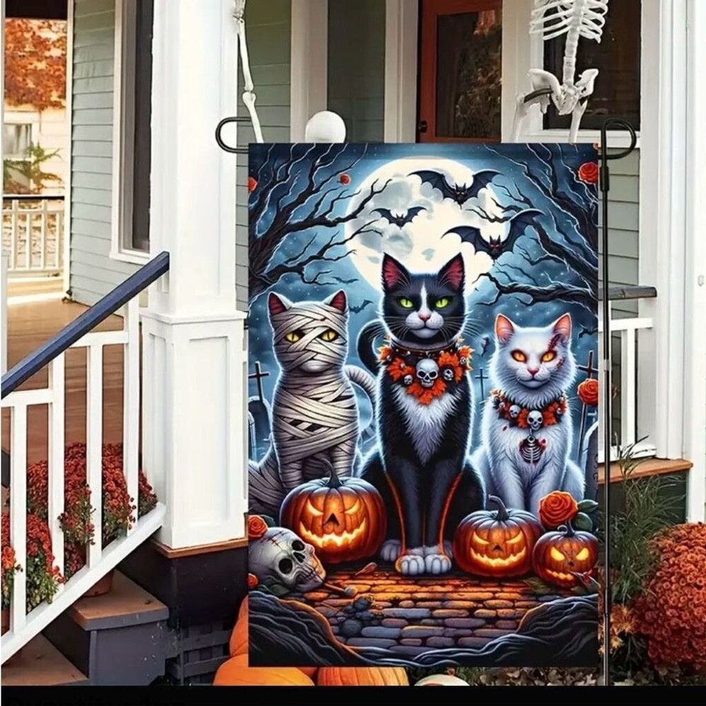 Other Halloween Double Sided Garden Flag 12x18 Inch Cats Pumpkins Size ONE SIZE - 3 Thumbnail
