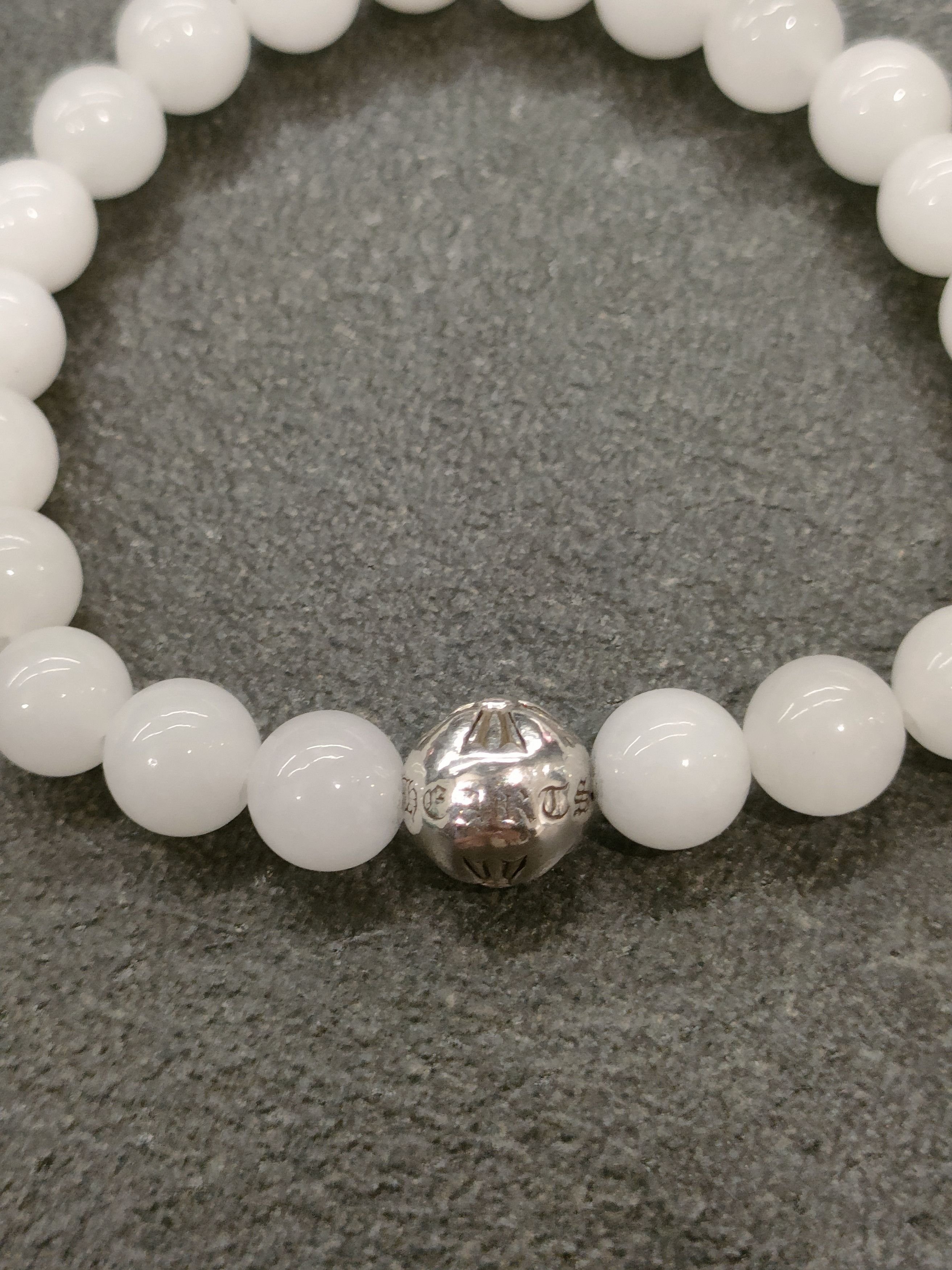 Chrome Hearts Chrome Hearts 8mm Single Silver White Agate Cross Bracelet Size ONE SIZE - 7 Thumbnail