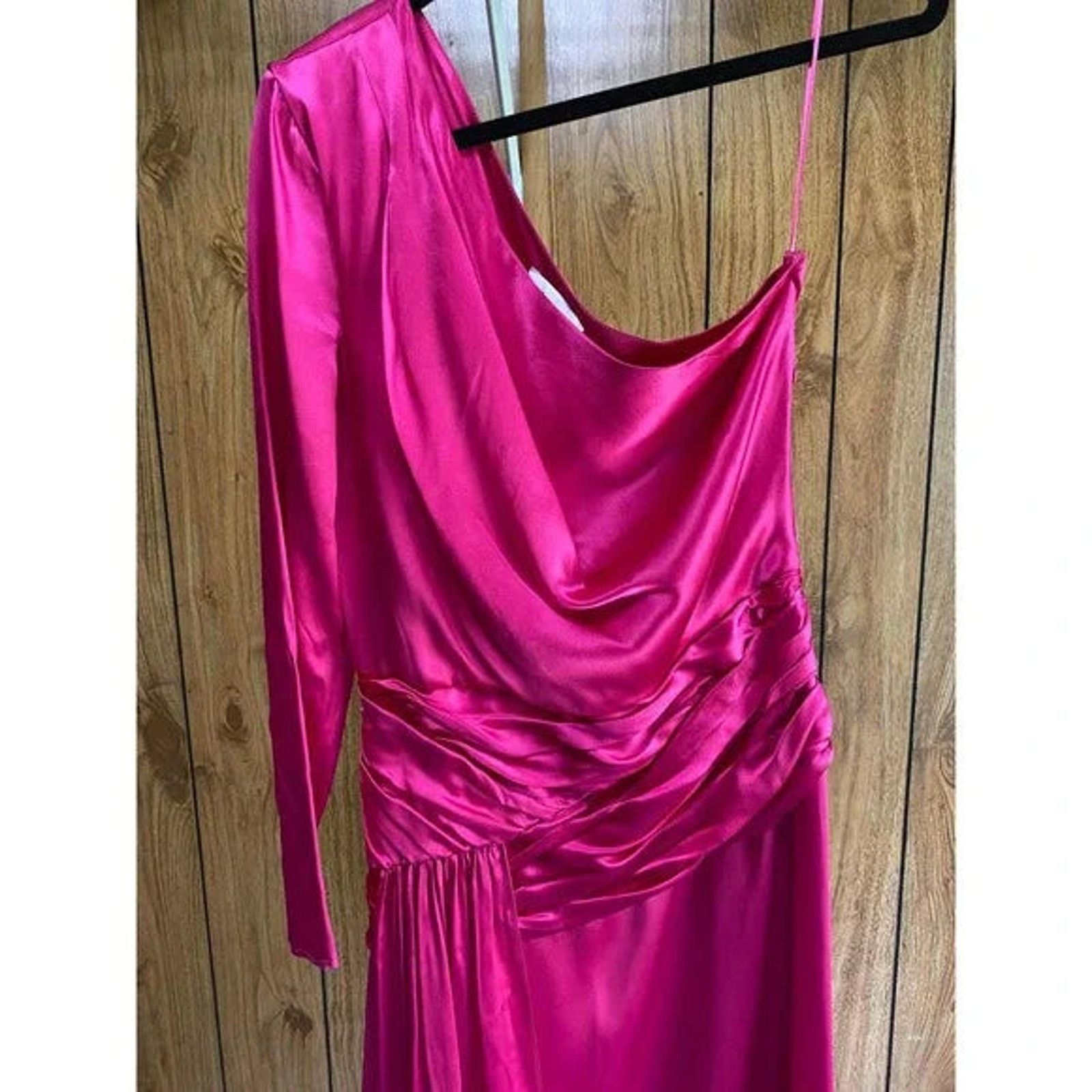 EACH x OTHER EACH X OTHER Silk Pink Satin One-Shoulder A-line Dress Sz L Size L / US 10 / IT 46 - 3 Thumbnail