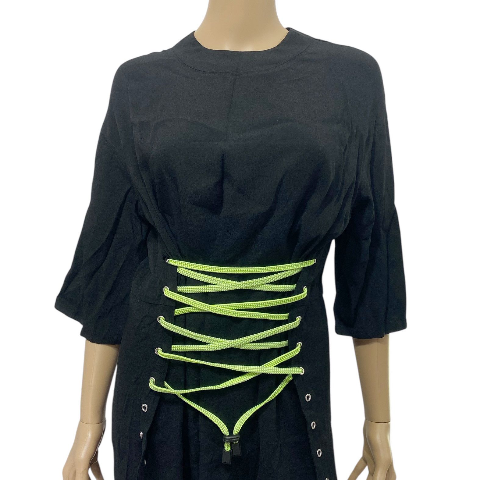Versus Versace Black Green Lace Up Dress Size XS / US 0-2 / IT 36-38 - 5 Thumbnail