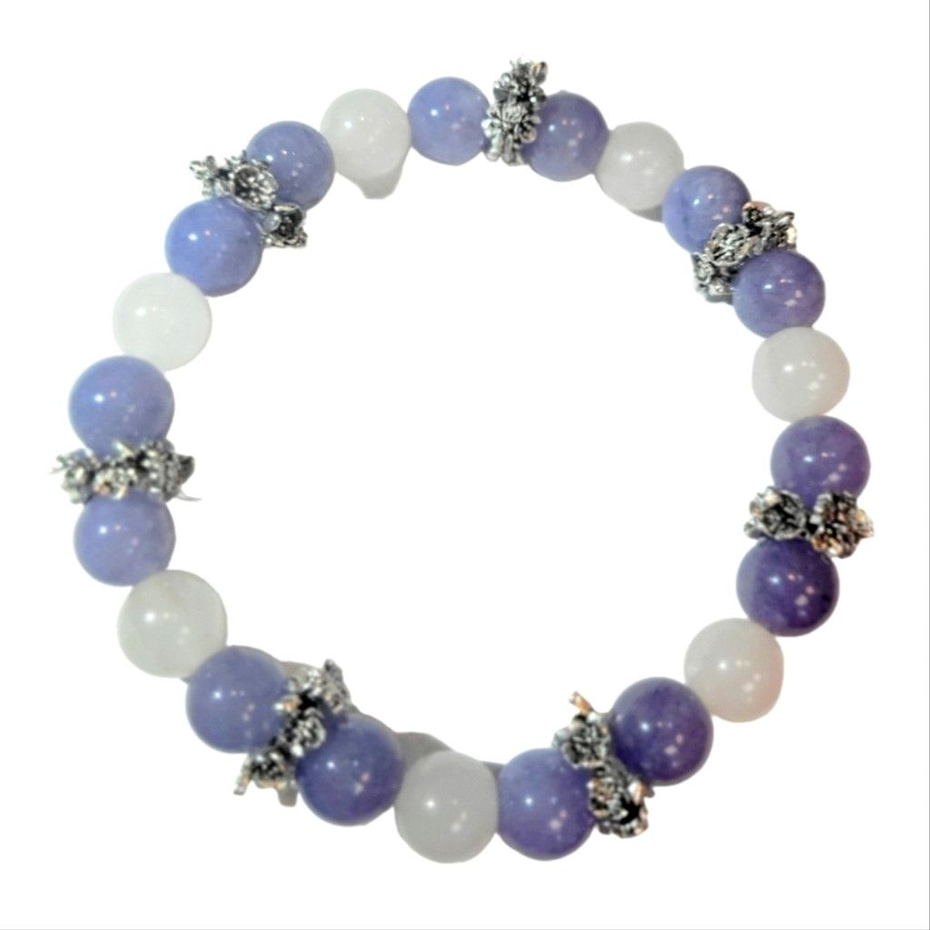 Handmade Natural Angelite & Selenite Crystal Butterflies 7" Bracelet Size ONE SIZE - 1 Thumbnail