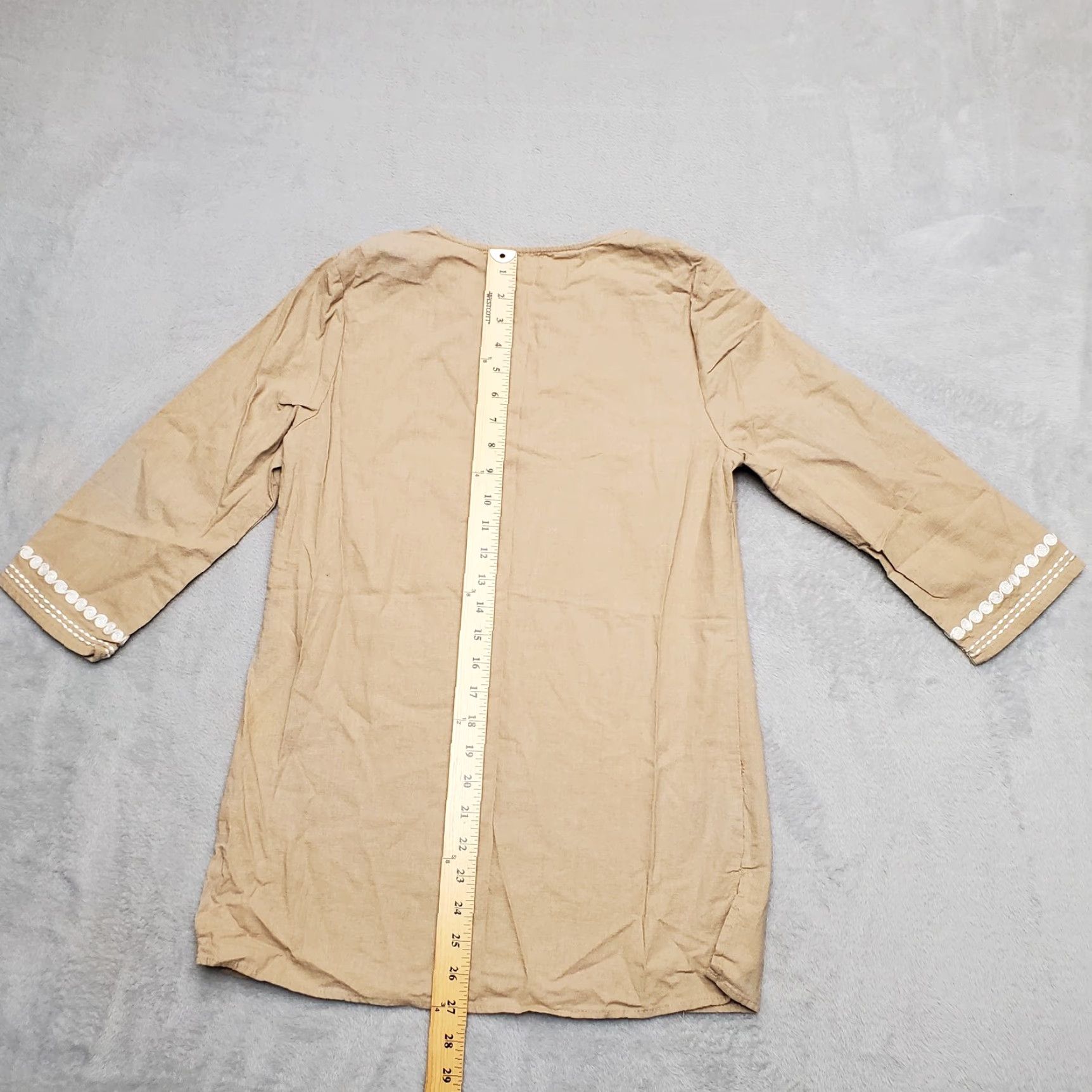 Vintage VINTAGE Jaclyn Smith Shirt Womens M Brown Linen Blend Boho Embroidered Casual Shirt - Nature Inspired, 3/4 Sleeve, Machine Washable, Wool? Size M / US 6-8 / IT 42-44 - 5 Thumbnail