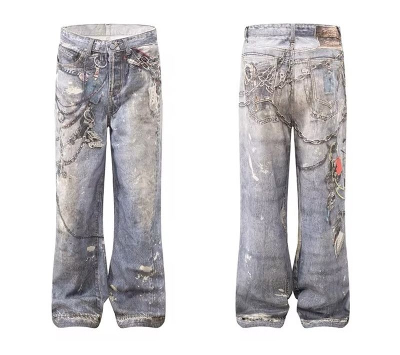 Japanese Brand × Jean Y2K 3D-Printed Chain Graphic Blue Baggy Jeans Size US 33 - 6 Thumbnail