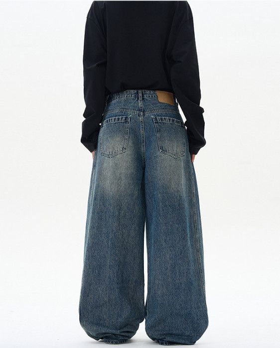 Vintage American whisker patchwork baggy men's wide-leg retro jeans Size US 32 / EU 48 - 4 Thumbnail