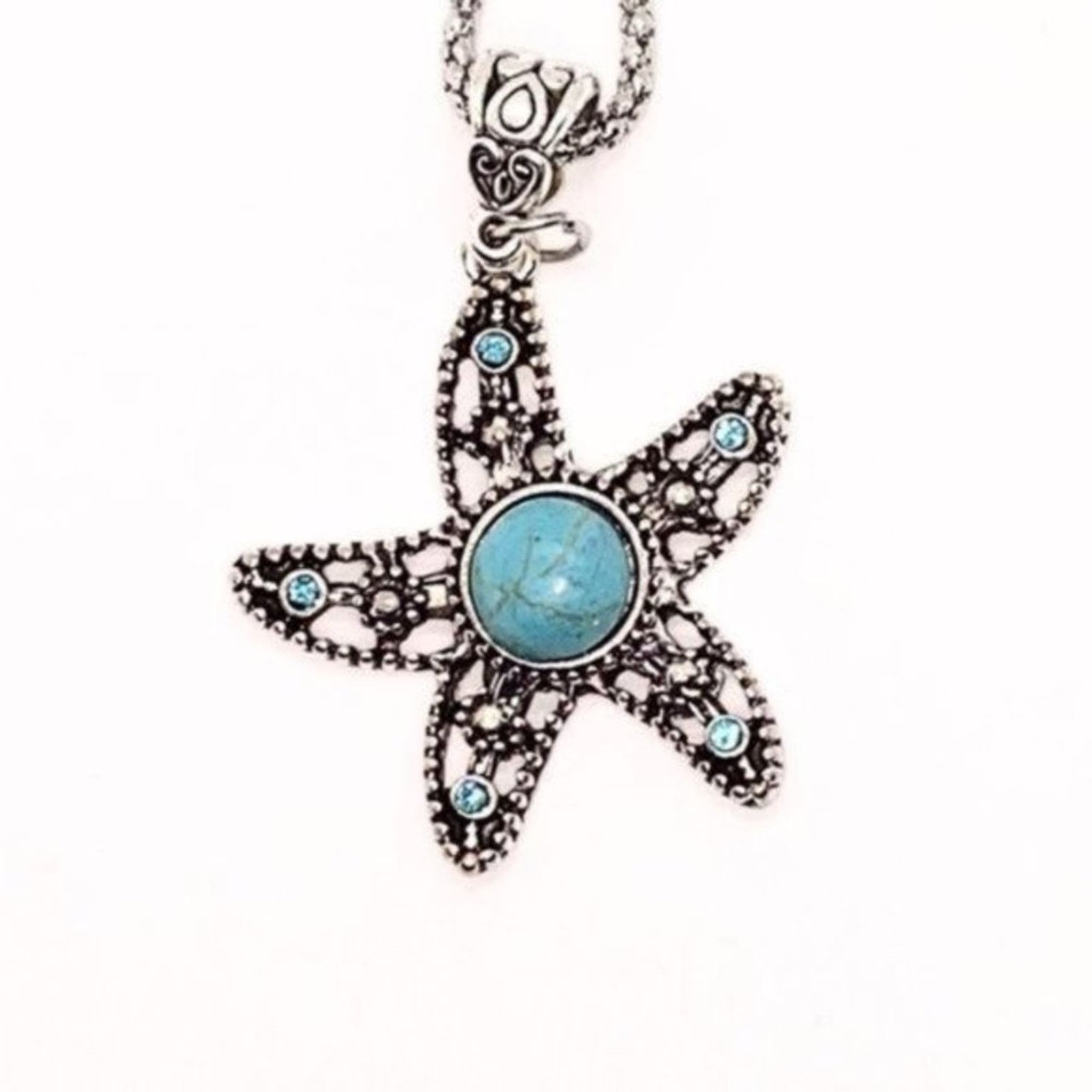 Handmade Silver-Tone Turquoise Starfish Necklace Size ONE SIZE - 3 Thumbnail