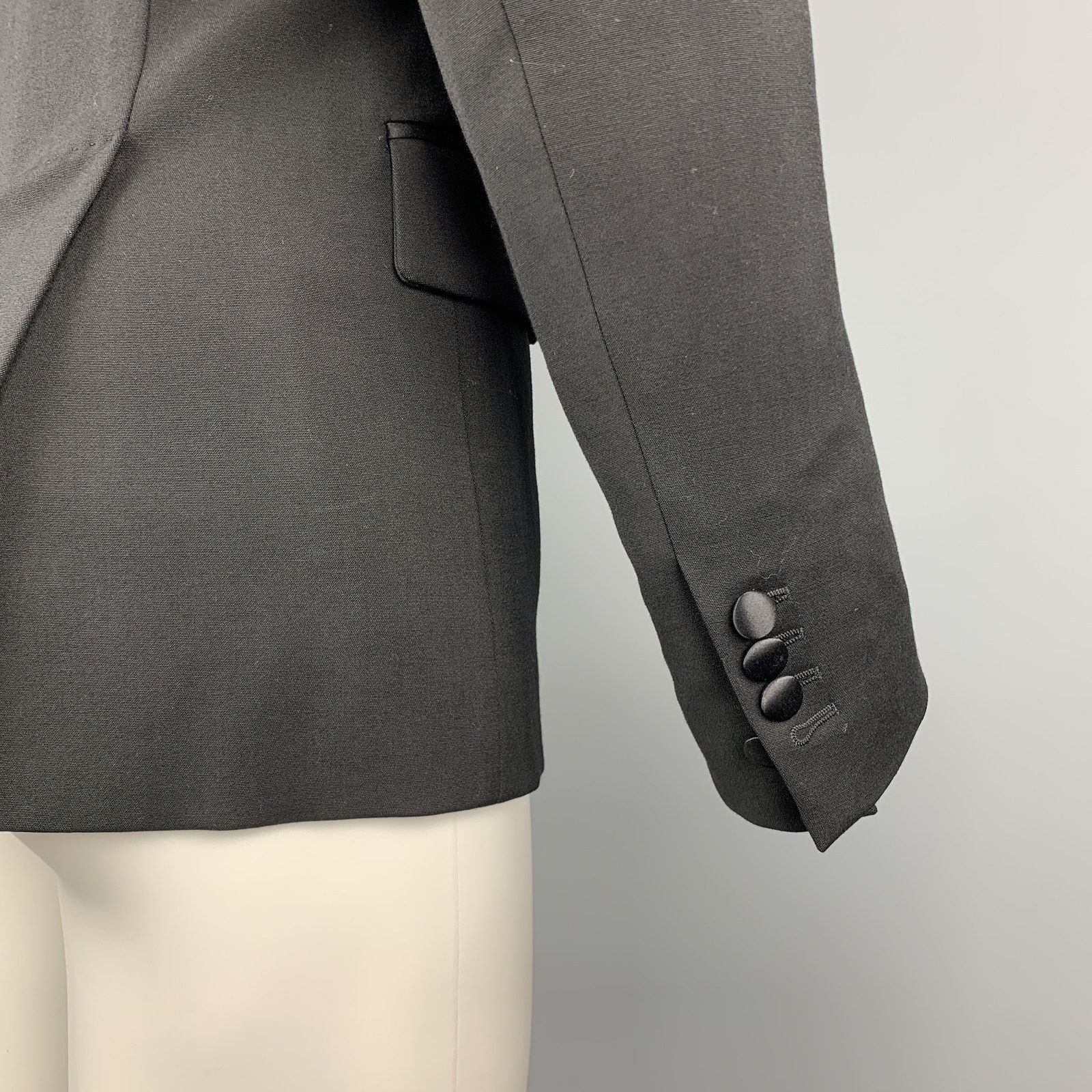 Dsquared2 Size 40 Black Wool Blend Satin Peak Lapel Tuxedo Jacket Size 40R - 5 Thumbnail