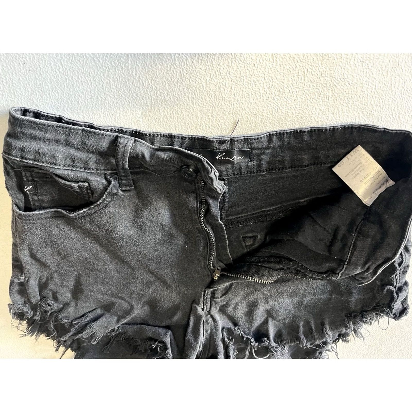 Vintage KanCan Black Cutoff Denim Jean Shorts Size 29 Woman Slim 5-Pocket Flat Front Zip Vintage No Size 29" - 6 Thumbnail