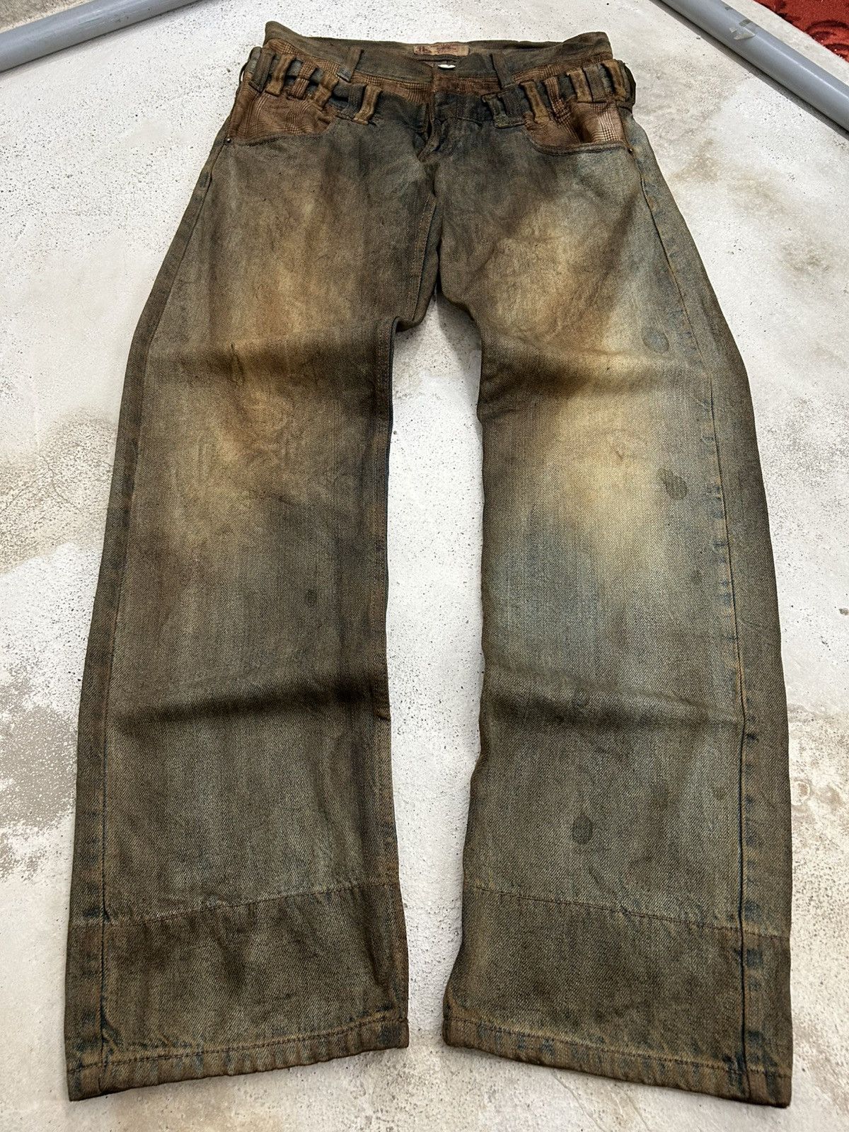 GOSTAR DE FUGA Vintage Normanbros Japan Double Waist Mud Washed Dirty Size US 31 - 1 Thumbnail