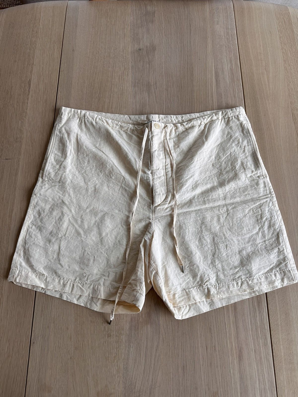 image of Auralee High Density Finx Linen Weather Shorts in Ecru, Men's (Size 34)