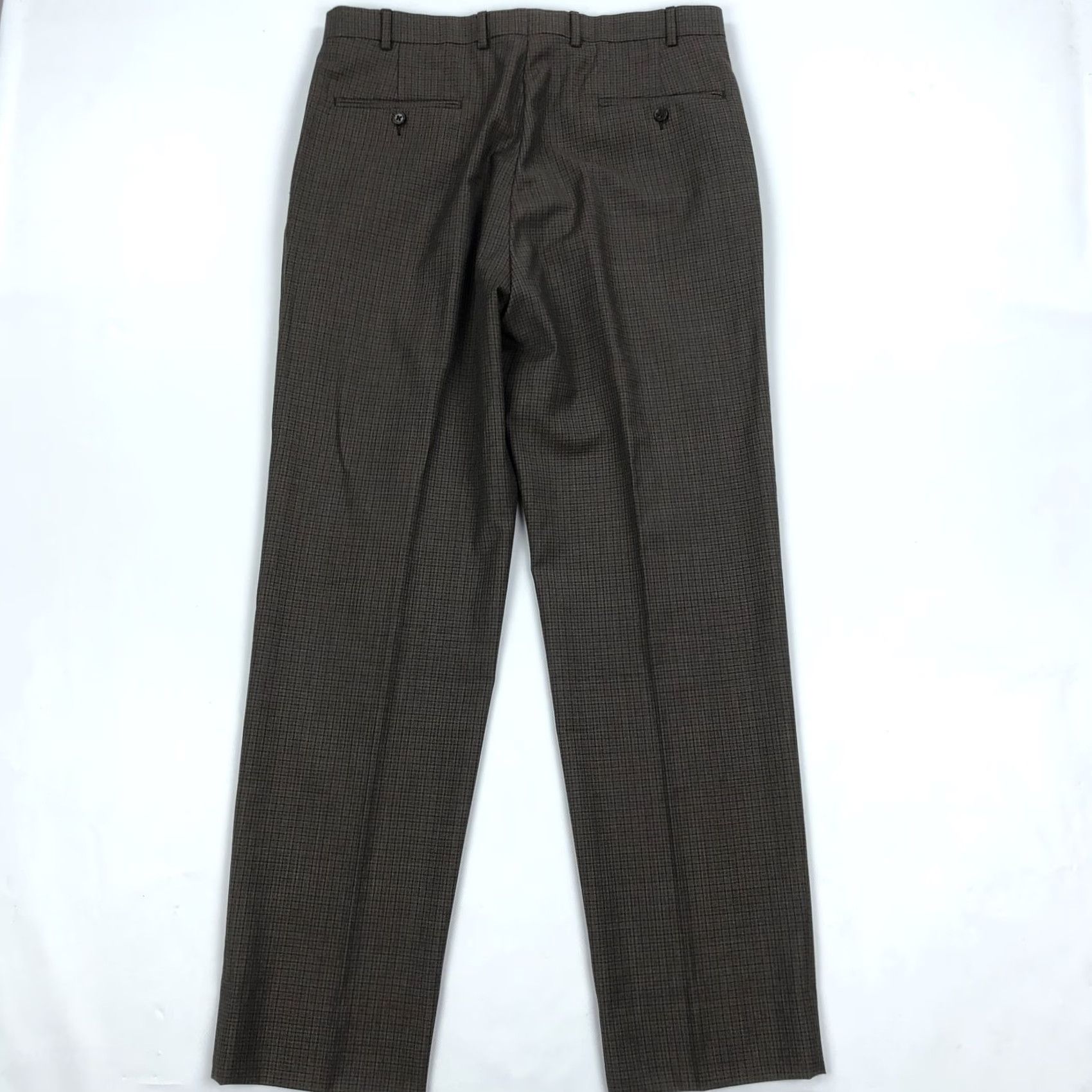 Hart Schaffner Marx Hart Schaffner Marx Men's Brown Plaid 100% Wool Dress Pants Flat Front 35x33 Regular Size US 35 - 4 Thumbnail