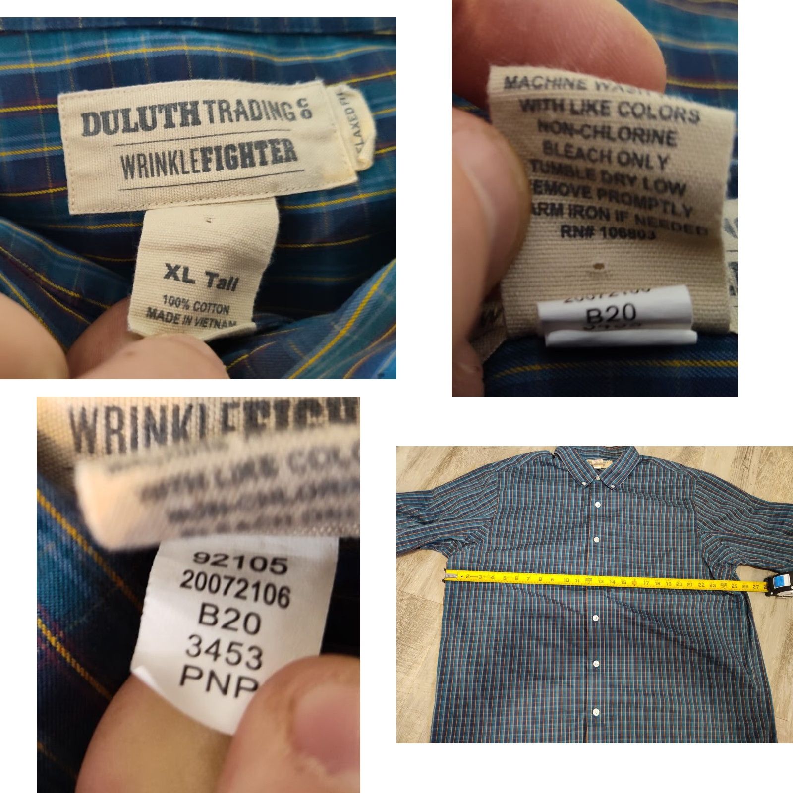 CO DULUTH TRADING CO Mens XLT Button Down Plaid Blue Shirt Wrinkle Fighter Casual Outdoor Size US XL / EU 56 / 4 - 8 Thumbnail