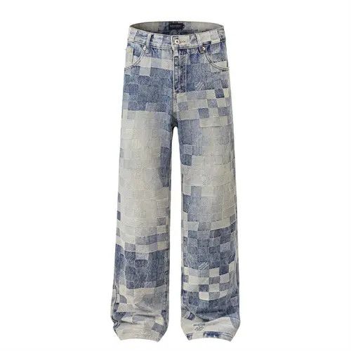VIBE American men's street loose distressed mosaic jeans y2k Size US 32 / EU 48 - 1 Thumbnail