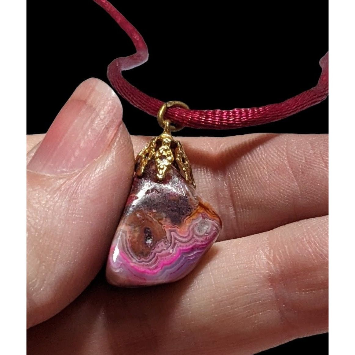 Other Dyed Pink Natural Agate Pendant Necklace Size ONE SIZE - 4 Thumbnail