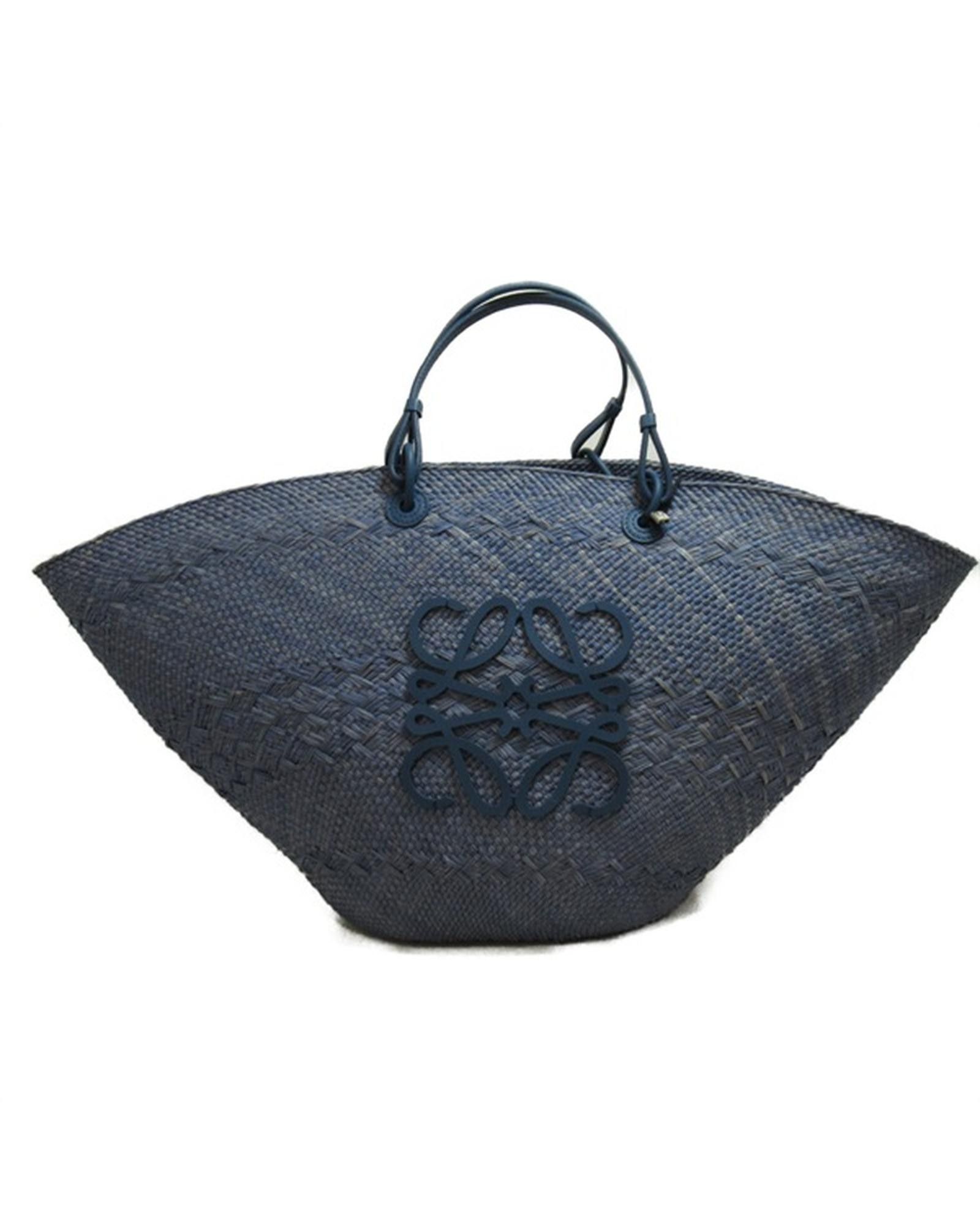 image of Loewe Blue Raffia Basket Handbag, Women's