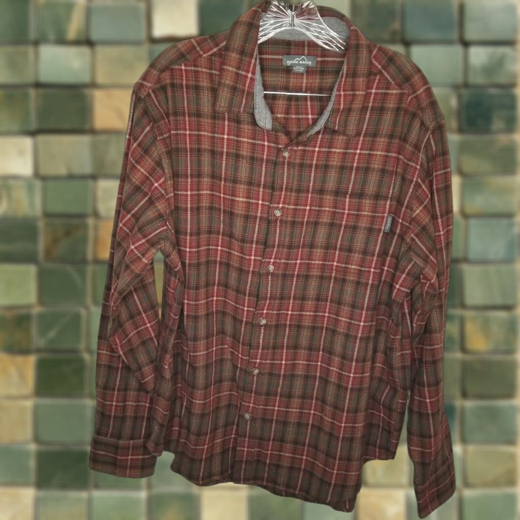 Eddie Bauer Eddie Bauer Mens Button-Up Shirt Flannel 2XL Brown Plaid Long Sleeve Men’s Regular Size 2XL Size US XXL / EU 58 / 5 - 1 Thumbnail