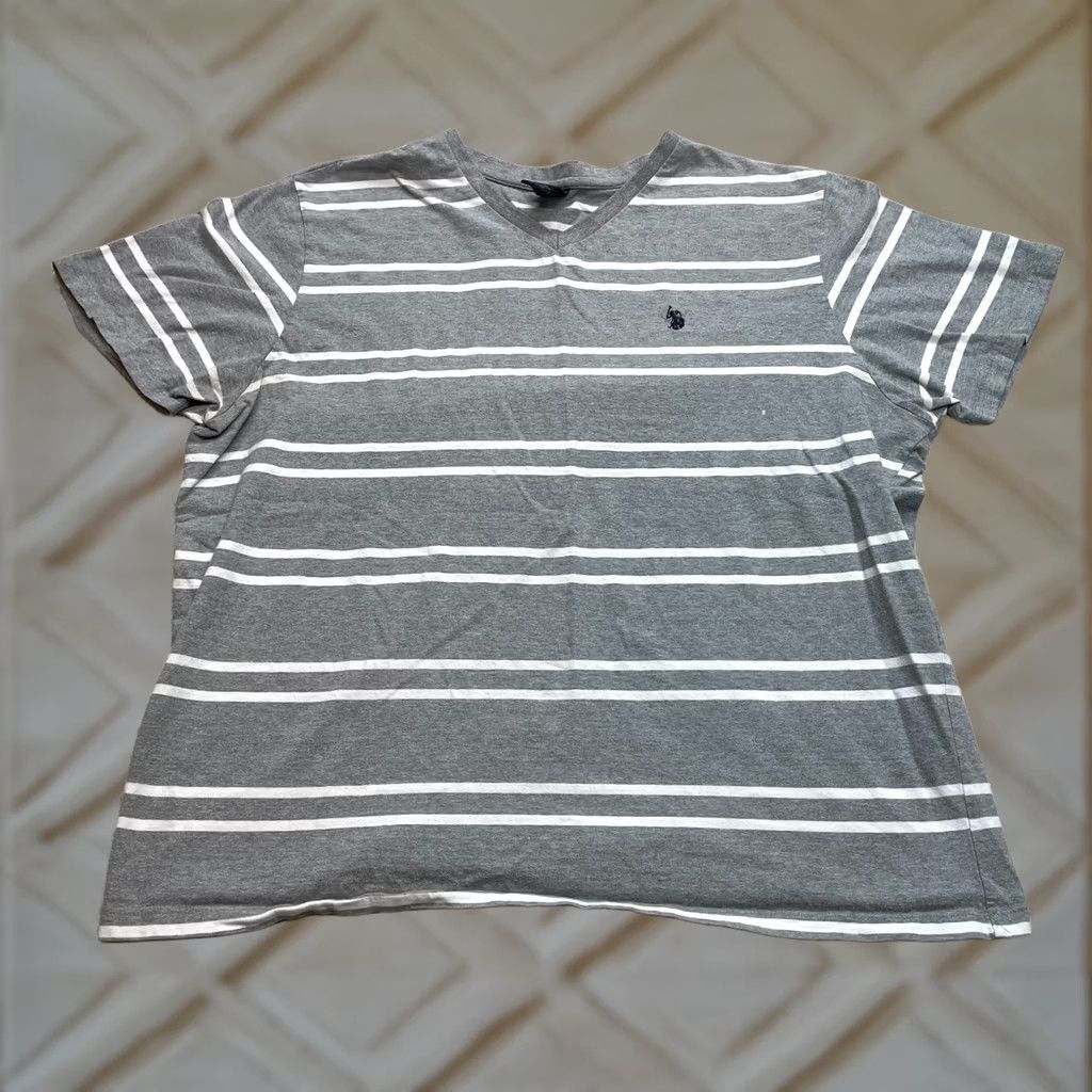 Vintage US Polo Assn. Shirt Mens 2XL Gray Striped Short Sleeve V Neck Cotton Logo T-Shirt Size US XXL / EU 58 / 5 - 1 Thumbnail