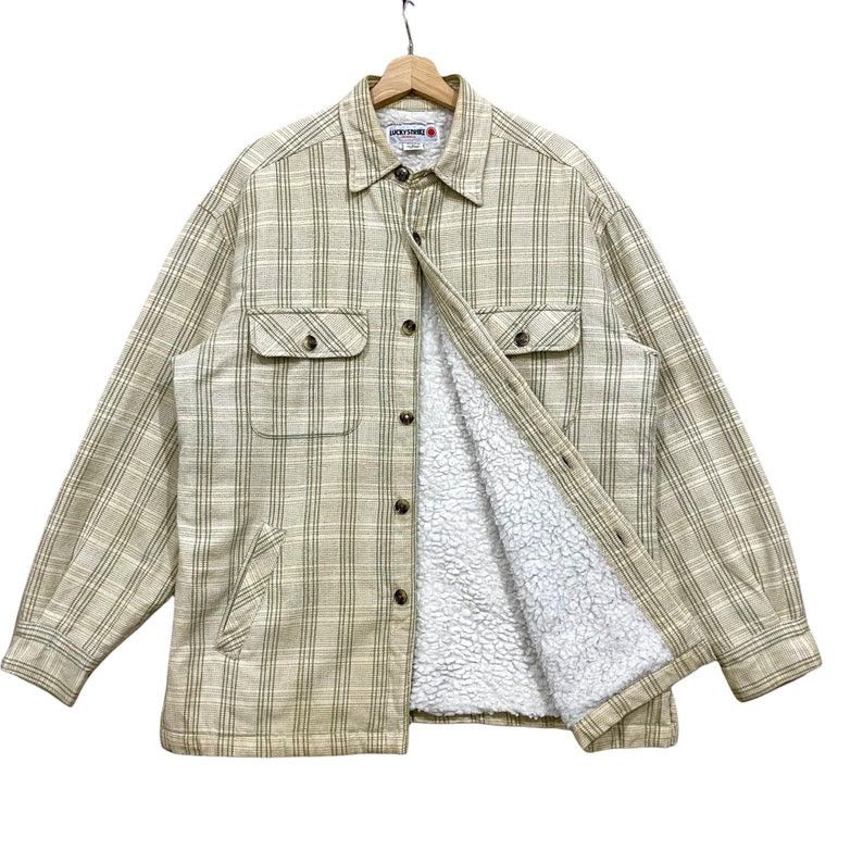 Lucky Brand × Vintage Vintage 90s Lucky Strike Sherpa Button Up Jacket Shirt Size US L / EU 52-54 / 3 - 2 Thumbnail