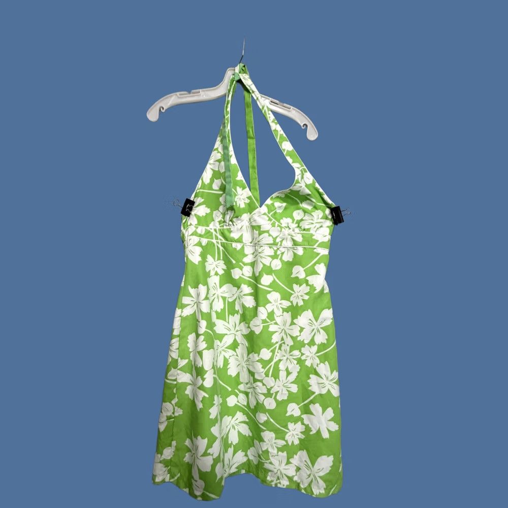 Vintage Tropical Hawaiian Dress Womens M Green Floral Halter Empire Sundress Reversible Size M / US 6-8 / IT 42-44 - 1 Thumbnail