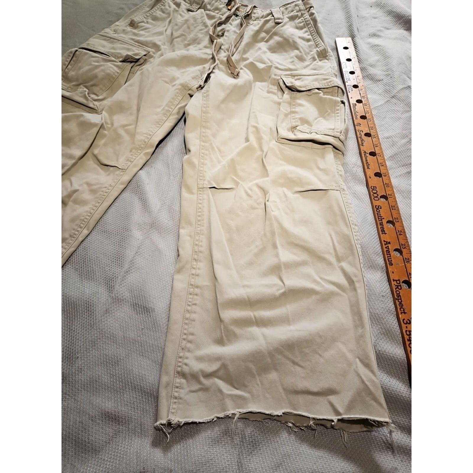 Denime VINTAGE Trailer Jeans Mens 34x32 Beige Pants Khaki Heavyweight Cargo Denim Distressed Hem Jeans Regular 5-Pocket Belt Loops Logo Zipper Mens Size US 34 / EU 50 - 6 Thumbnail