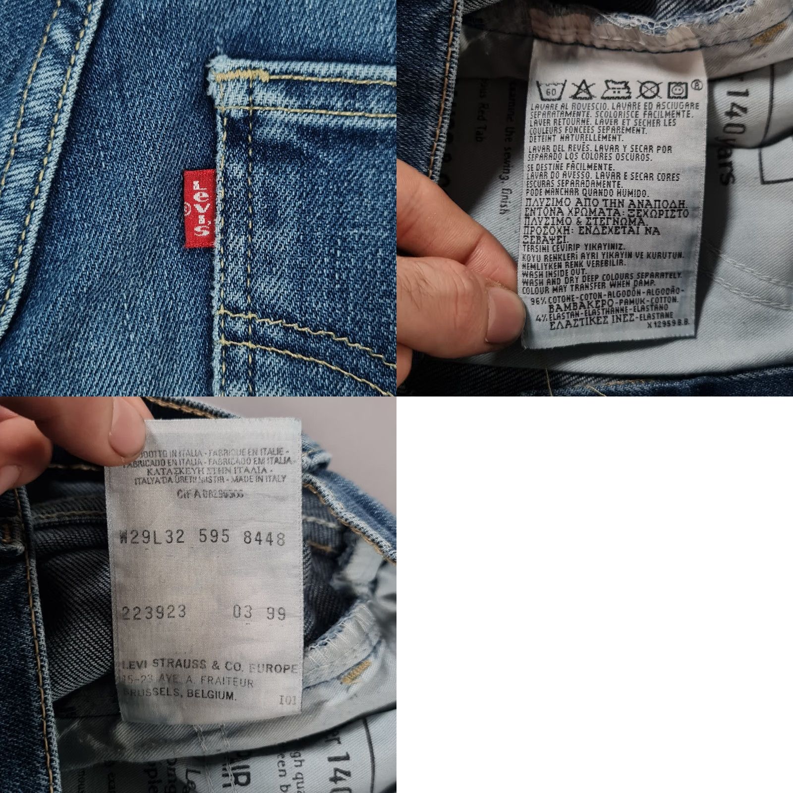 Levi's VINTAGE Levi's Jeans Womens Blue W29 L32 Slim Straight Stretch 90s Denim Italy Jeans Size 29" - 8 Thumbnail