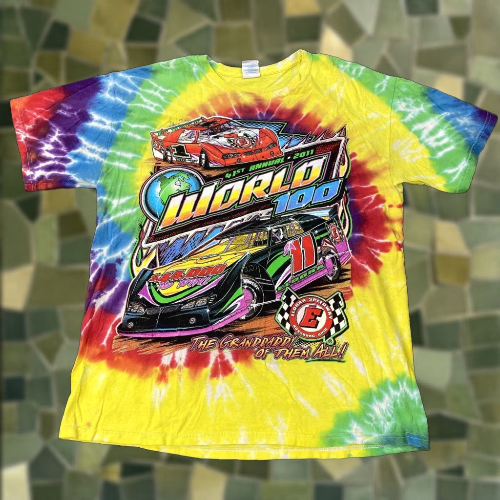Gildan Gildan World 100 Eldora Speedway Tie Dye Shirt Mens Large Graphic Print Racing 2011 Size US L / EU 52-54 / 3 - 1 Thumbnail