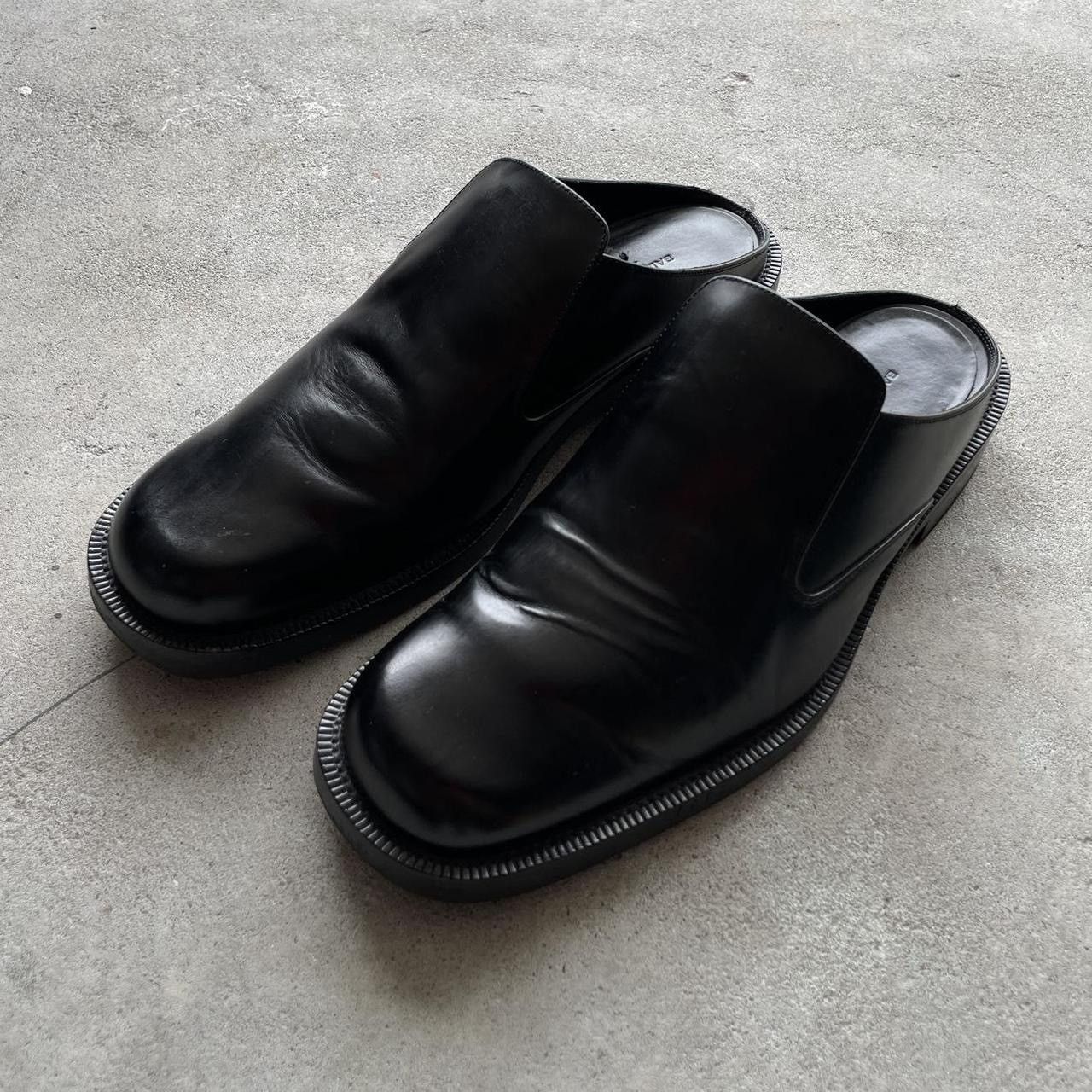 Pre-owned Balenciaga Black Leather Loafer Clog Mule Shoess