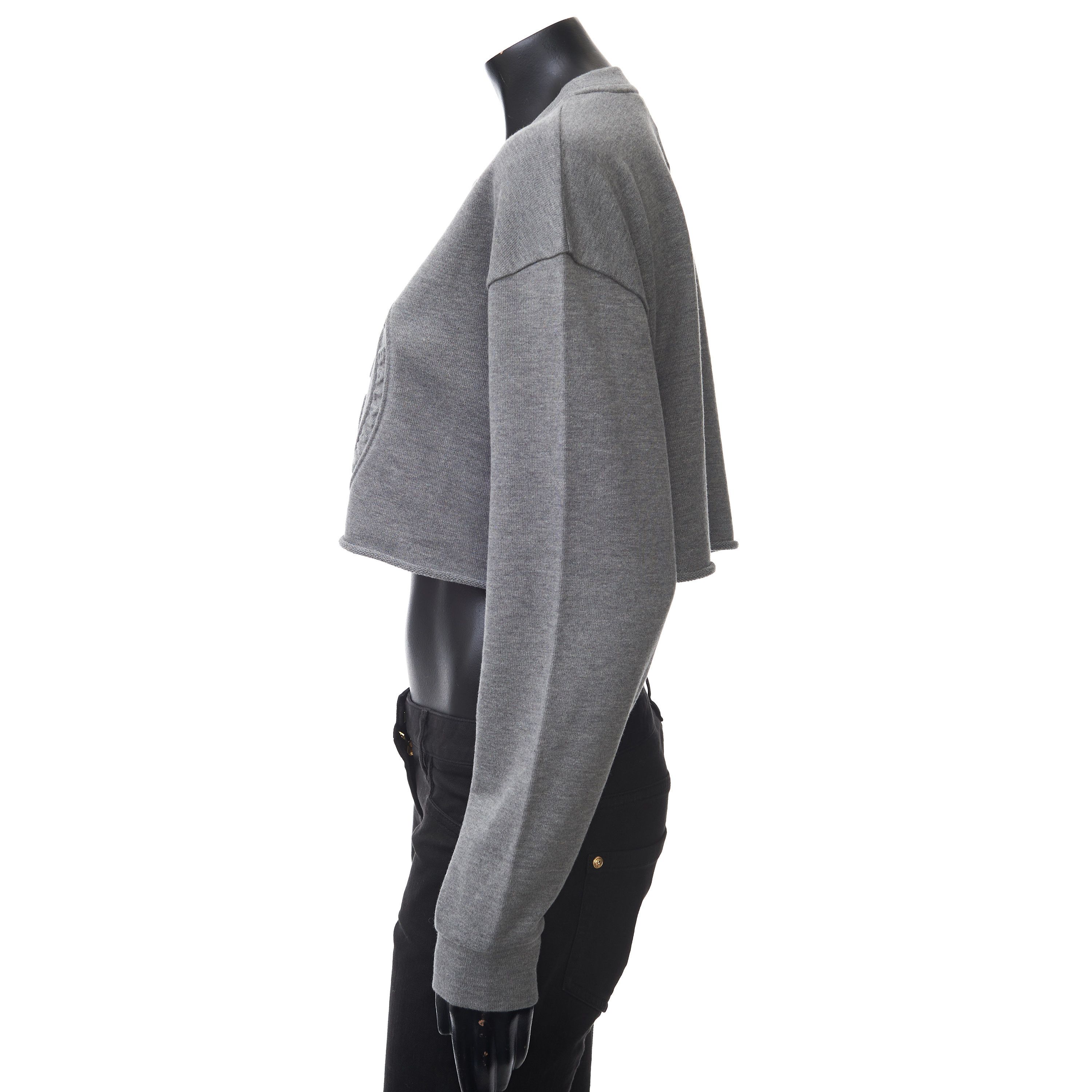 Balmain Cropped Heather Gray Sweatshirt With Embossed Balmain Logo Size XL / US 12-14 / IT 48-50 - 3 Thumbnail