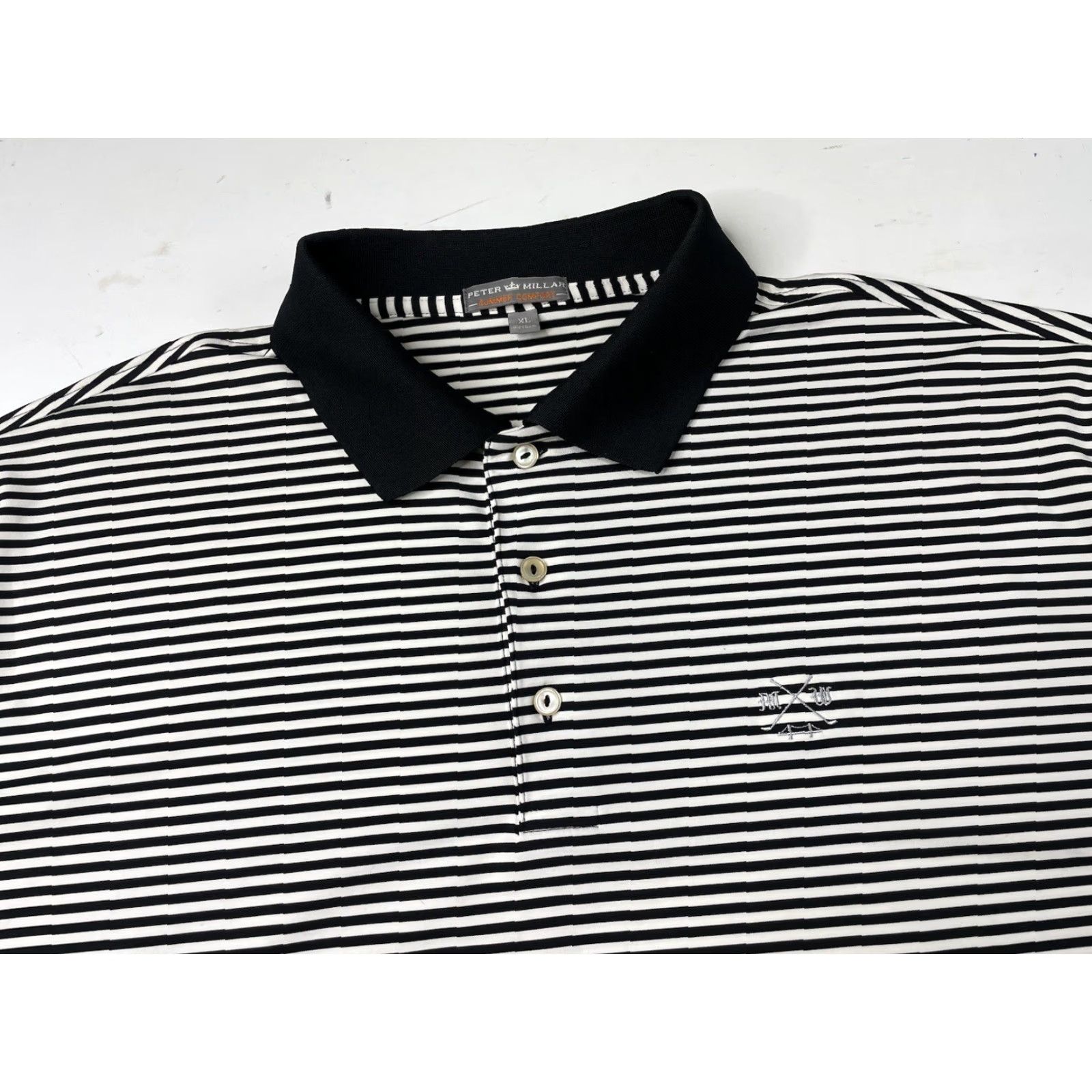 Peter Millar Peter Millar Summer Comfort Manhattan Wood Golf Club Polo Shirt Striped Mens XL Black/White Polo (Men) Short Sleeve Regular Fit Size US XL / EU 56 / 4 - 2 Thumbnail