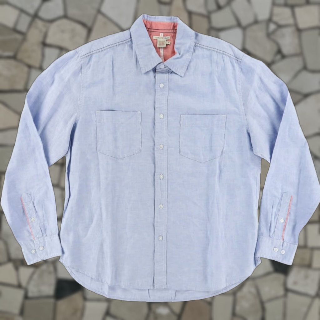 Carbon2Cobalt Carbon 2 Cobalt Linen Cotton Blend Solid Long Sleeve Button Up Shirt Blue Men's M Size US M / EU 48-50 / 2 - 1 Thumbnail