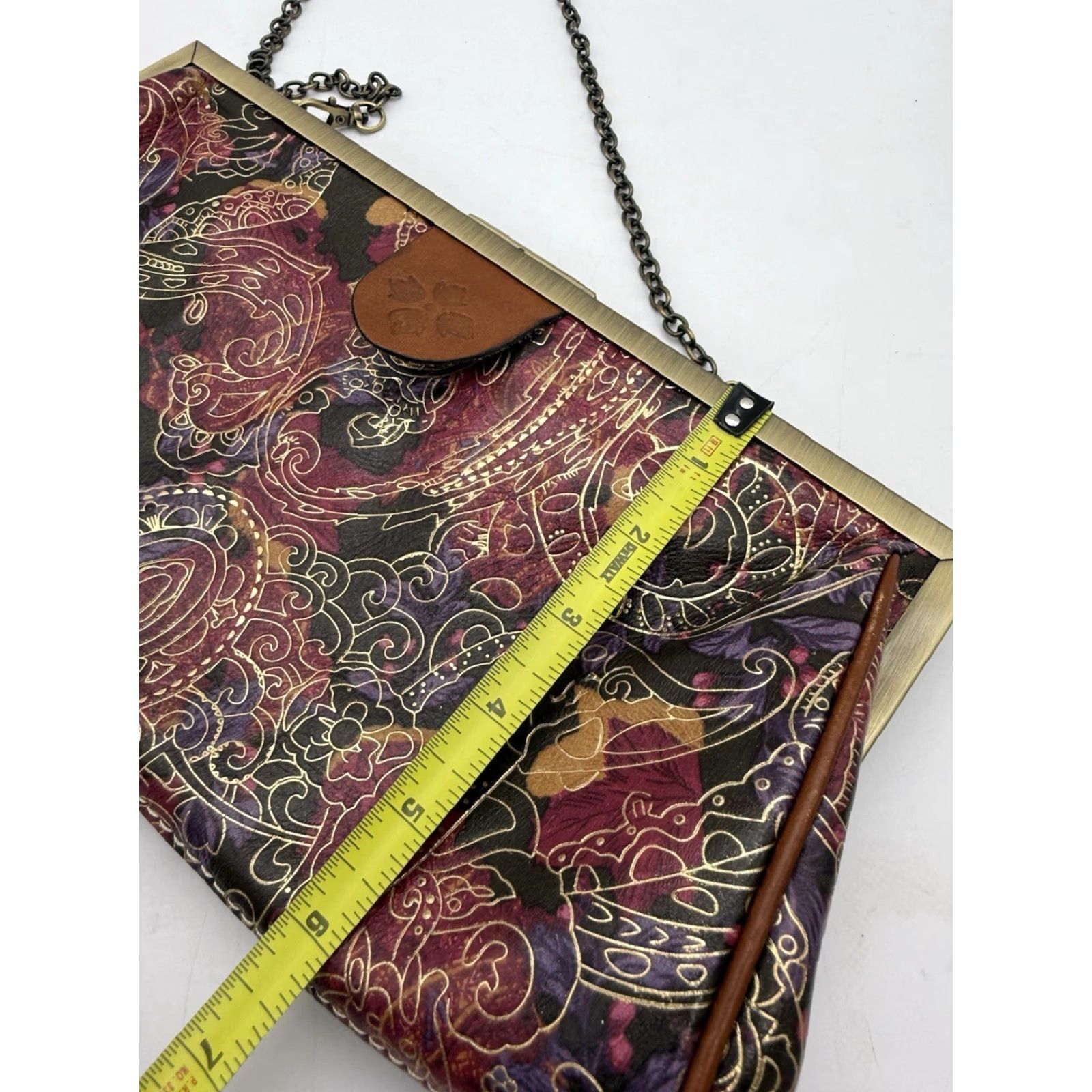 Patricia Nash VINTAGE Patricia Nash Clutch Bag Bag Clutch Women Medium Gold Leather Metallic Italian Framed Bag Georgia Athena Logo Bag Accessories Size ONE SIZE - 3 Thumbnail