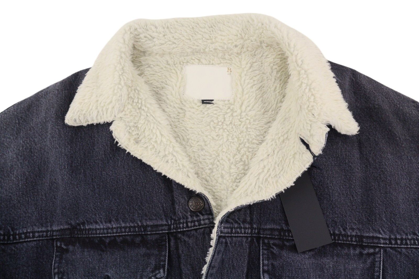 R13 LYLE TRUCKET COAT M Stone Black Sherpa Lined Denim 86586 Size M / US 6-8 / IT 42-44 - 5 Thumbnail