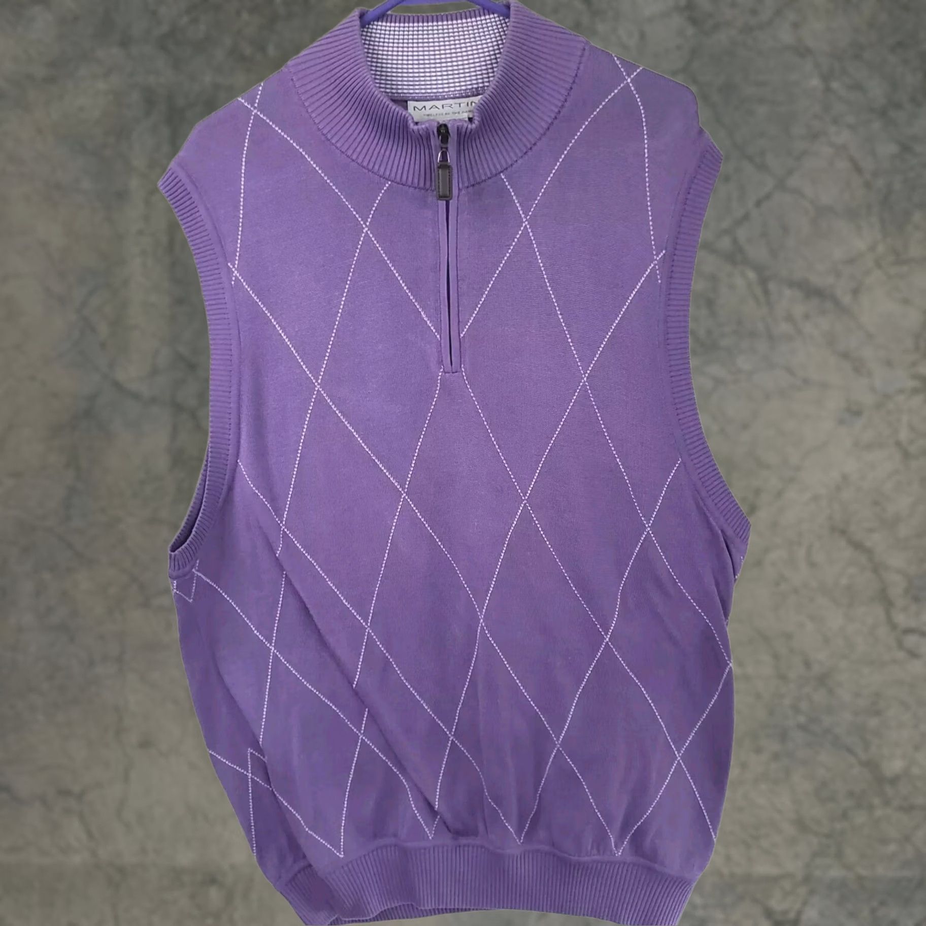 Vintage Martin Golf Sweater Vest Men's L Purple Argyle Pima Cotton Mock Neck Sleeveless Size US L / EU 52-54 / 3 - 1 Thumbnail