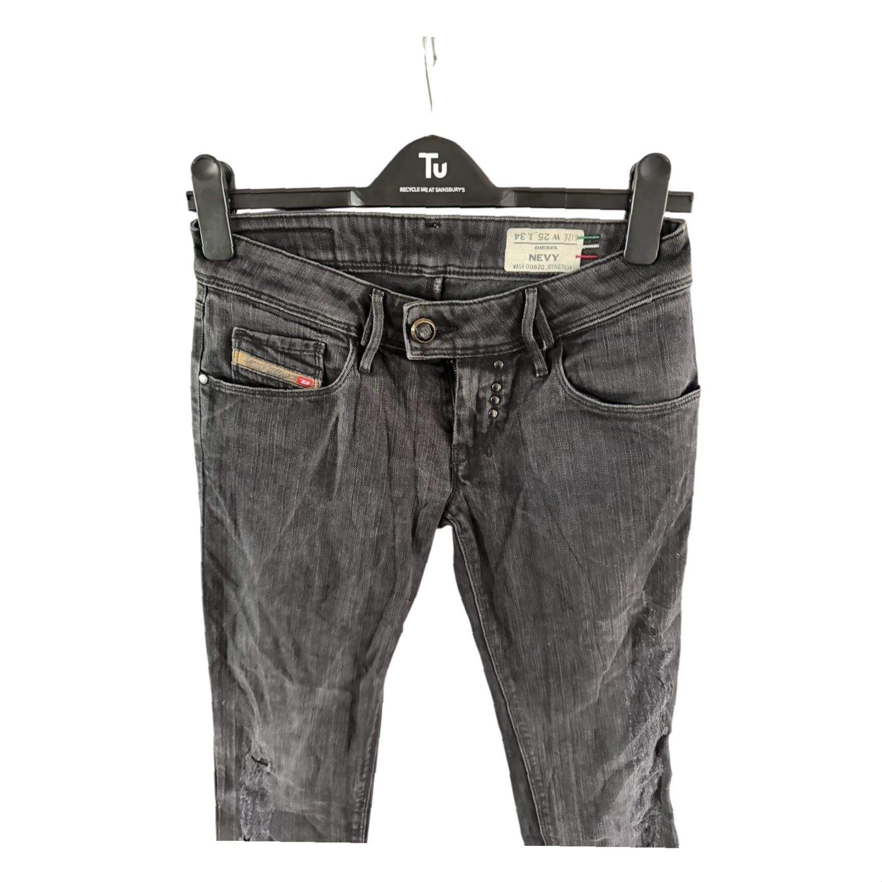 Diesel DIESEL NEVY Jeans Women W25 L34 Stretch Black Grey Wash 008ZQ Made in Italy Skinny 5-Pocket Denim Size 42" / US 20 - 4 Thumbnail