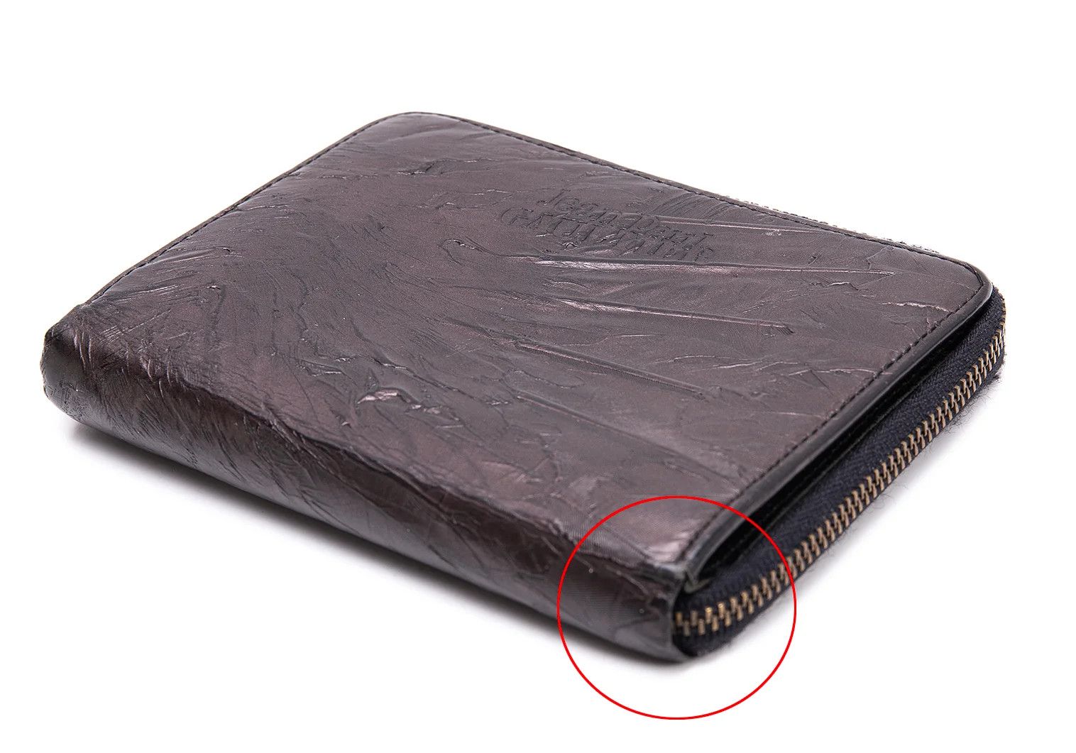 Jean Paul Gaultier Feather Embossed Round Zip Wallet in Brown Size ONE SIZE - 3 Thumbnail