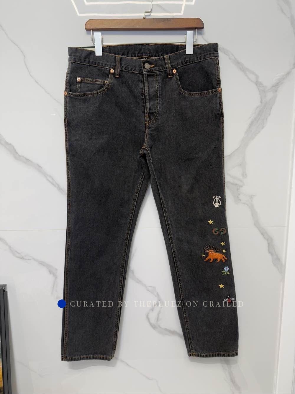 Gucci Black Embroidered Denim Jeans Size 36 Size US 36 / EU 52 - 1 Thumbnail