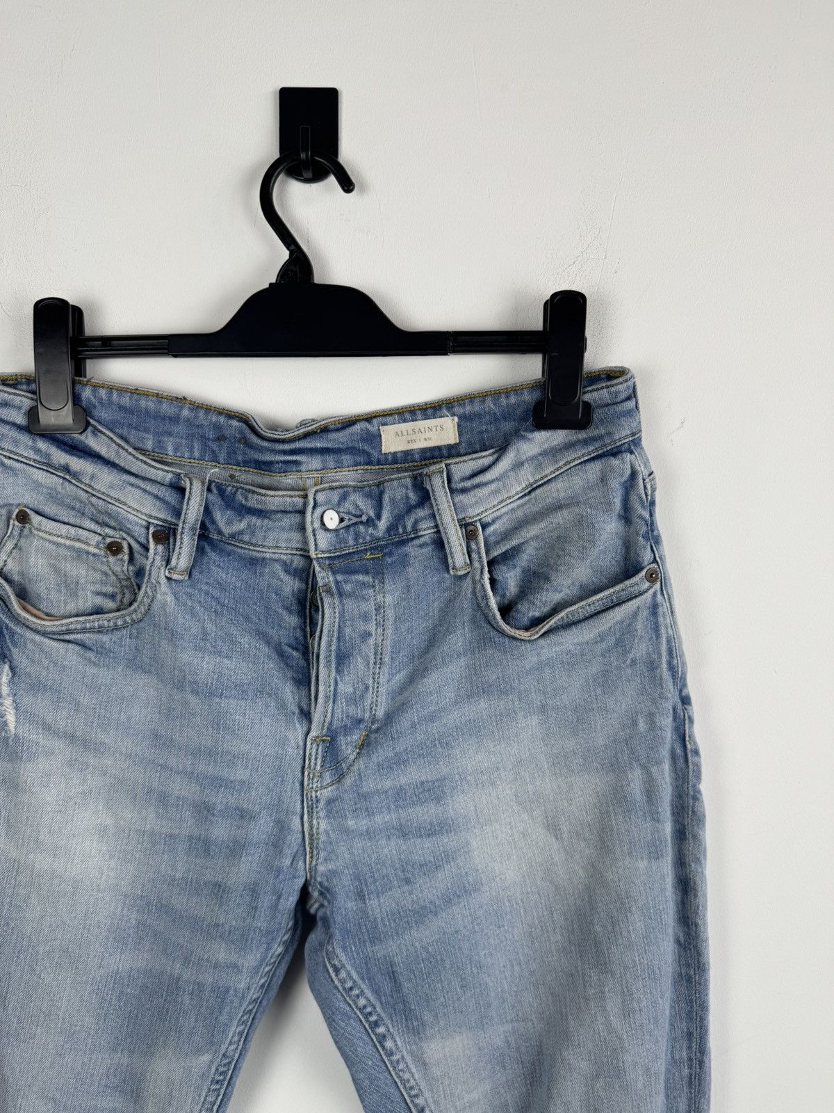 Allsaints All Saints Rex Damaged Distressed Blue Faded Denim Jeans Size US 31 - 3 Thumbnail