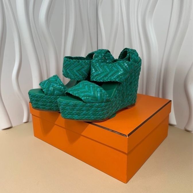 Hermes Hermès Green Woven Lace-Up Sandals Wedges Size 36 New Full S Size US 6 / IT 36 - 1 Thumbnail