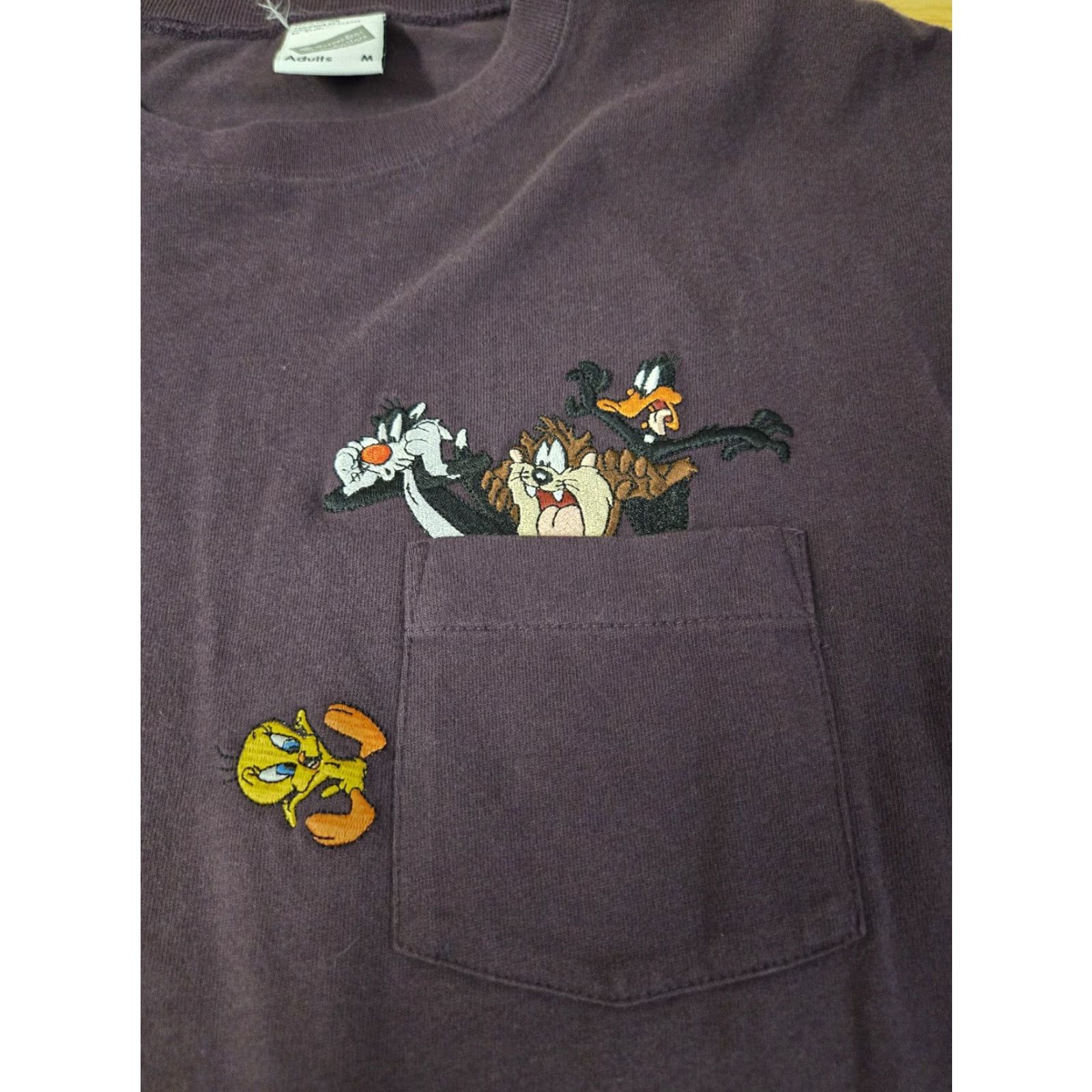 Vintage VINTAGE Warner Bros Looney Tunes Shirt Mens M Purple Pocket 90s Daffy Taz Tweety Size US M / EU 48-50 / 2 - 2 Thumbnail