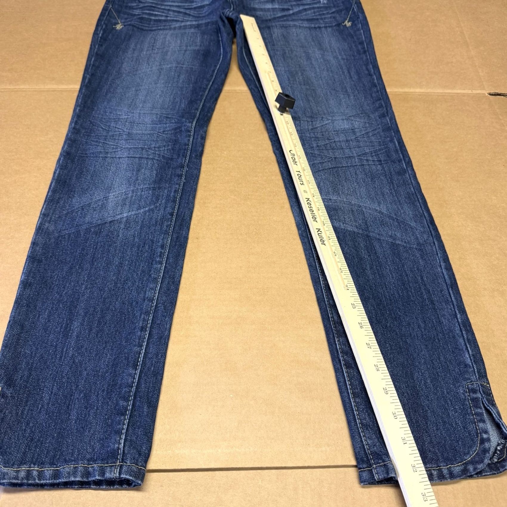 Vintage Apple Bottoms Jeans Juniors 13/14 Blue Low Rise Slim Straight Distressed Stretch Denim Jeans Size 34" / US 12 / IT 48 - 4 Thumbnail