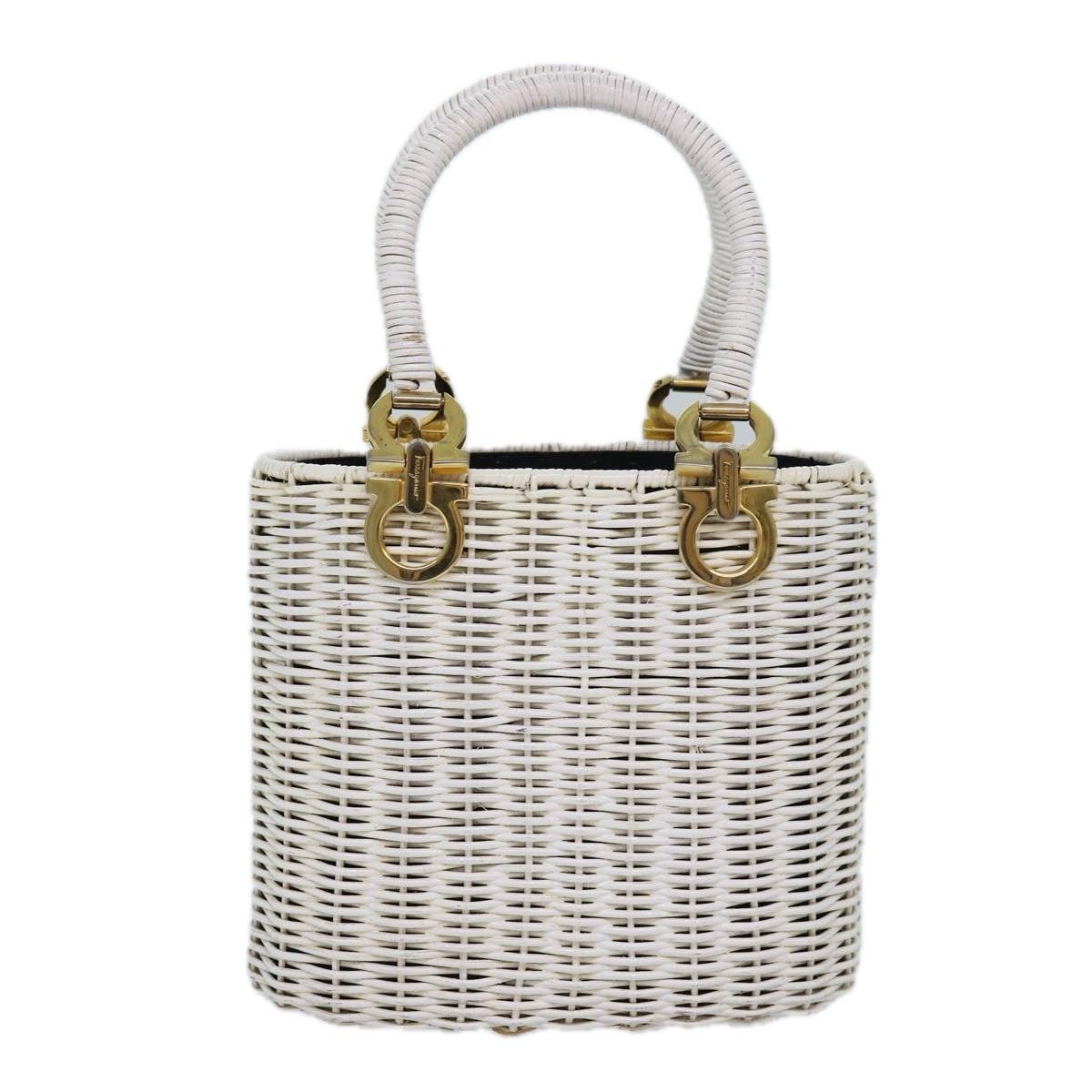 Salvatore Ferragamo Salvatore Ferragamo Gancini Basket Bag Hand Bag Straw White Size ONE SIZE - 13 Thumbnail