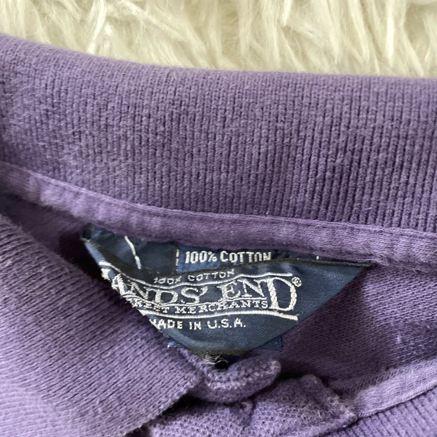 Lands' End Lands' End Polo Shirt Mens XL Purple Vintage 90s Preppy Made USA Retro Knit Cotton Solid Short Sleeve Button Chest 52"} Size US XL / EU 56 / 4 - 4 Thumbnail