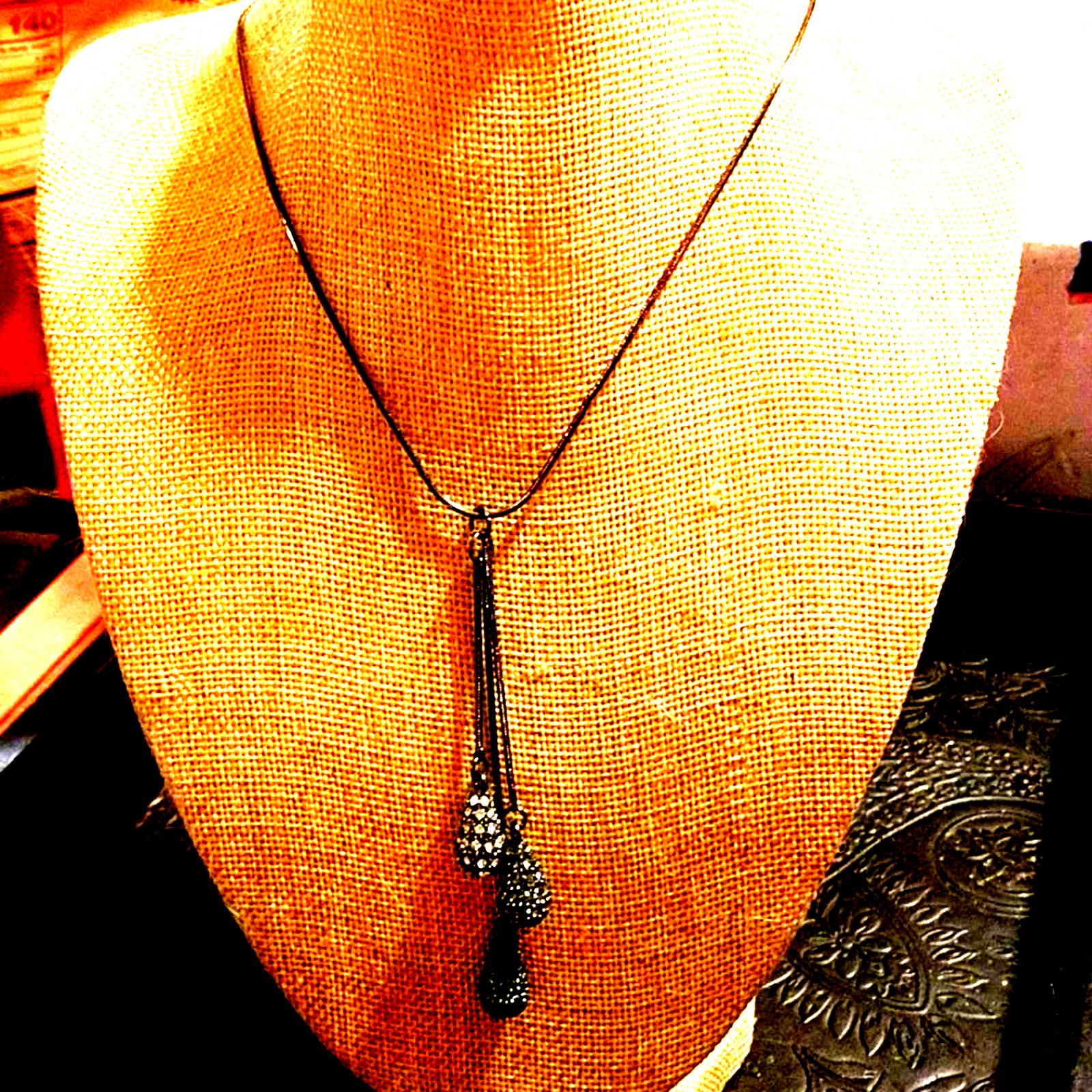 Vintage RHINESTONE Silver Tassel Ball Necklace Size ONE SIZE - 1 Preview