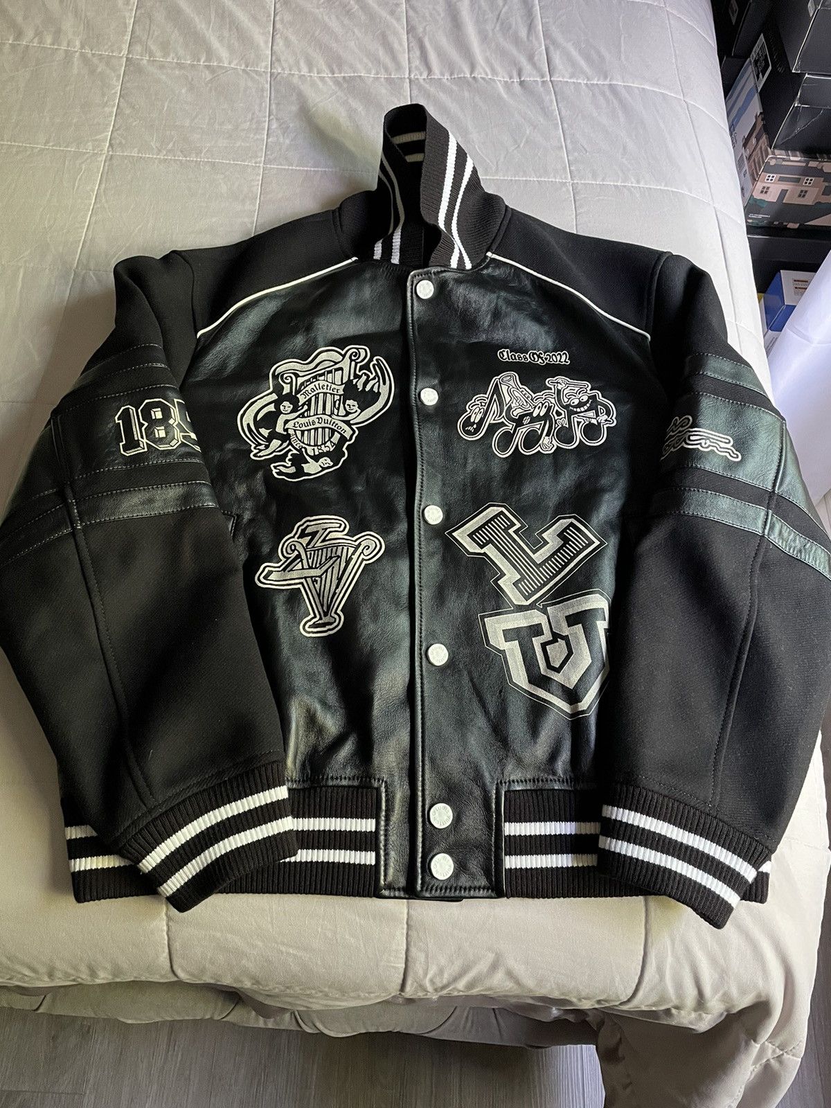 Louis Vuitton Louis Vuitton Black Leather Varsity Jacket Grailed