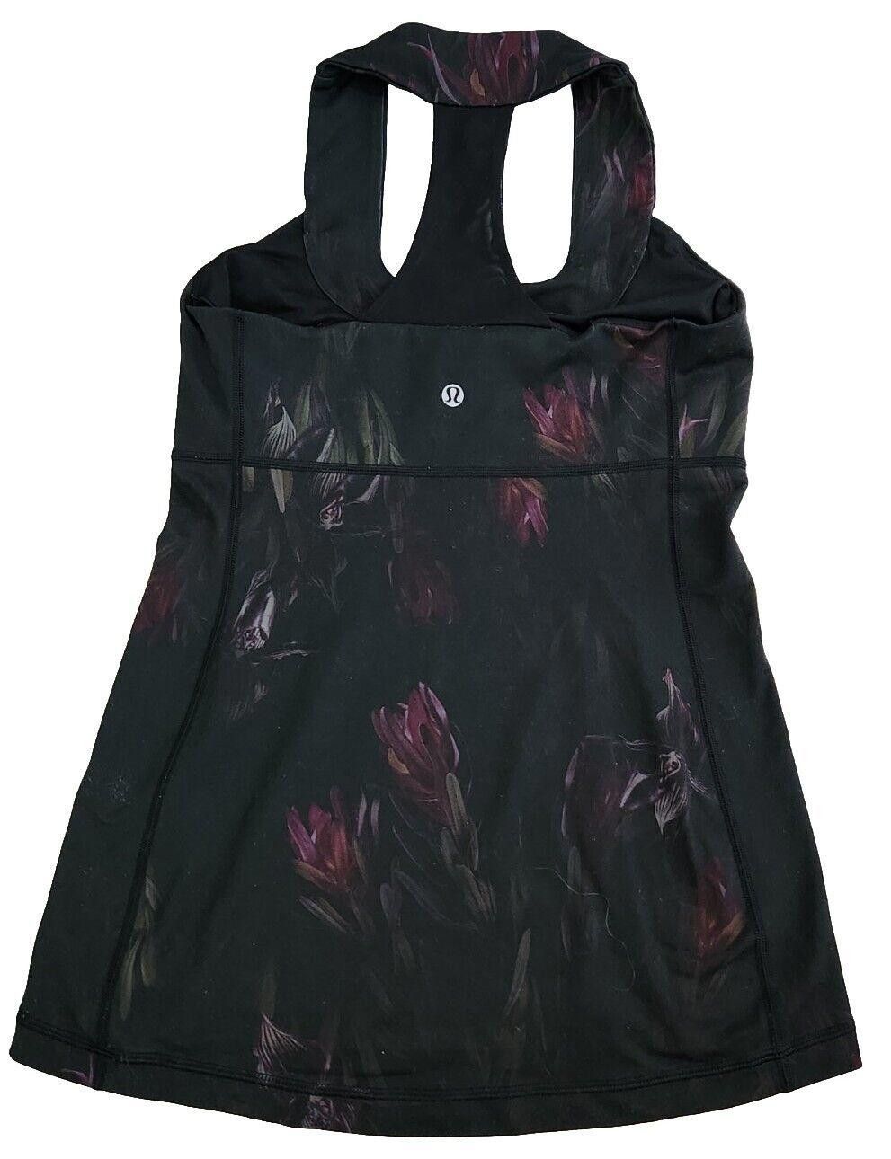 Designer Lululemon Tank Top 6 Black Floral Scoop Neck Wide Strap Size M / US 6-8 / IT 42-44 - 2 Thumbnail