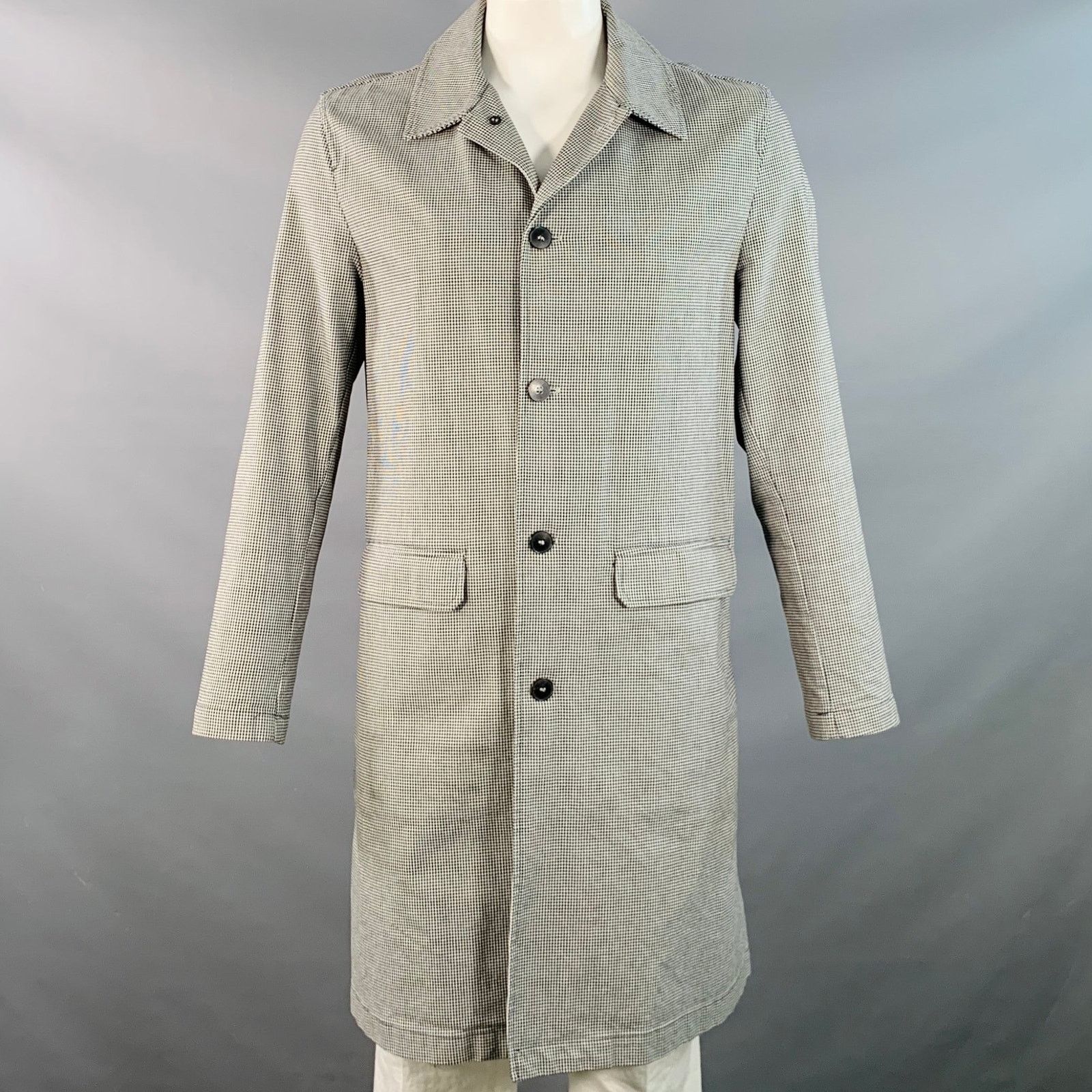 Eidos Napoli Size 42 Black White Houndstooth Cotton Blend Button Up Coat Size US L / EU 52-54 / 3 - 1 Thumbnail