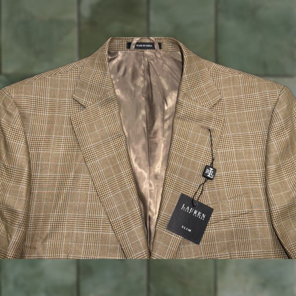 Ralph Lauren Ralph Lauren Black Label Houndstooth Plaid Blazer Men's Regular Size 42 Light Brown Silk Wool Blend Size 42R - 1 Thumbnail
