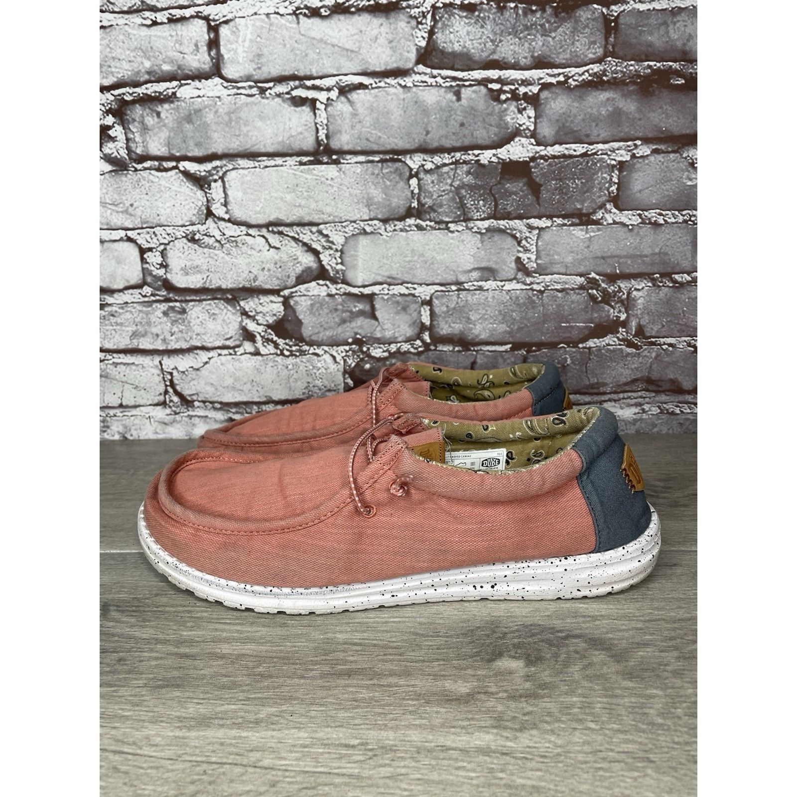 Unbrnd Hey Dude Shoes Wally Washed Pink Fabric Slip On Comfort Shoe, Men's (Size 13)