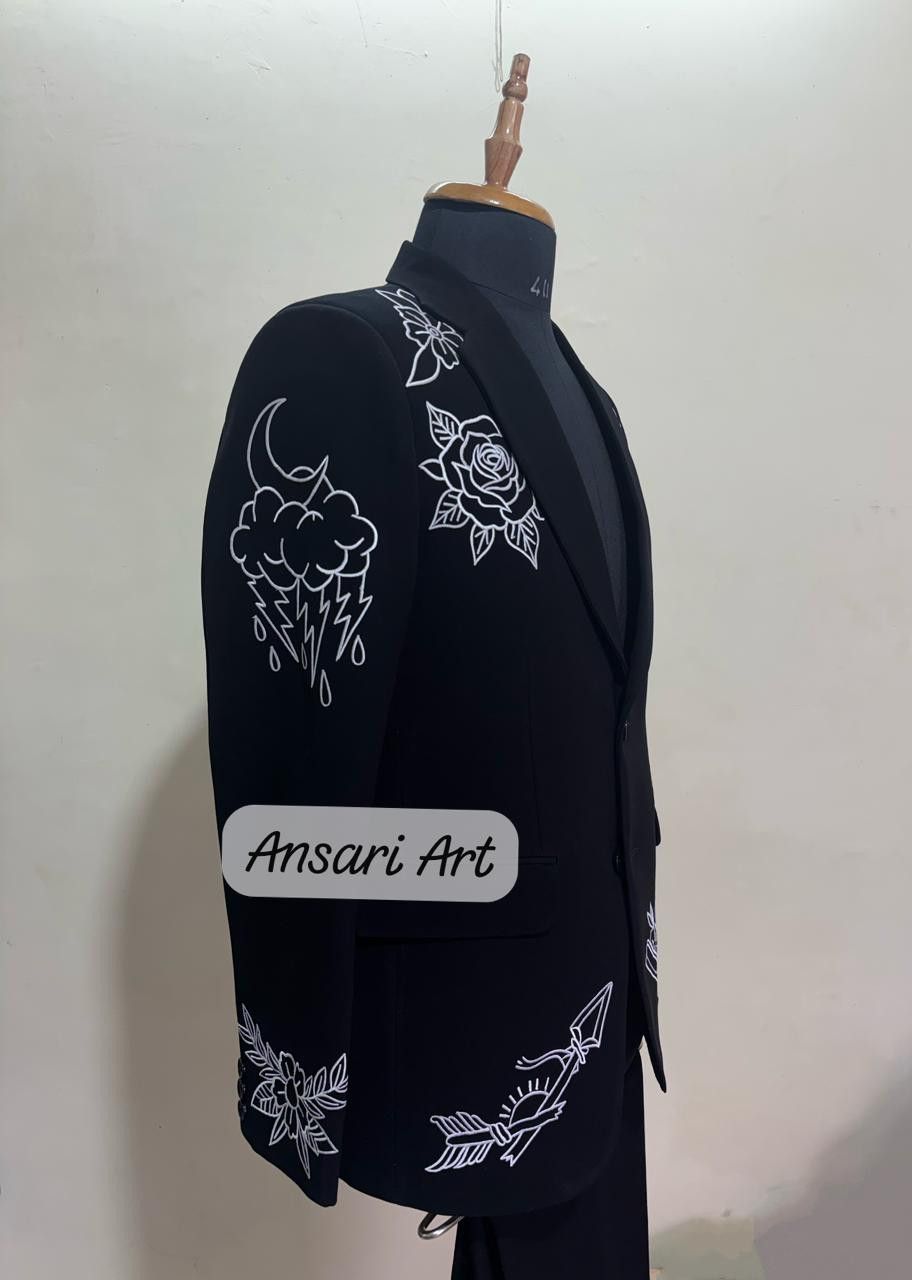 Other Men 2PC Customized Floral embroidery cocktail prom outfit Size 44S - 4 Thumbnail
